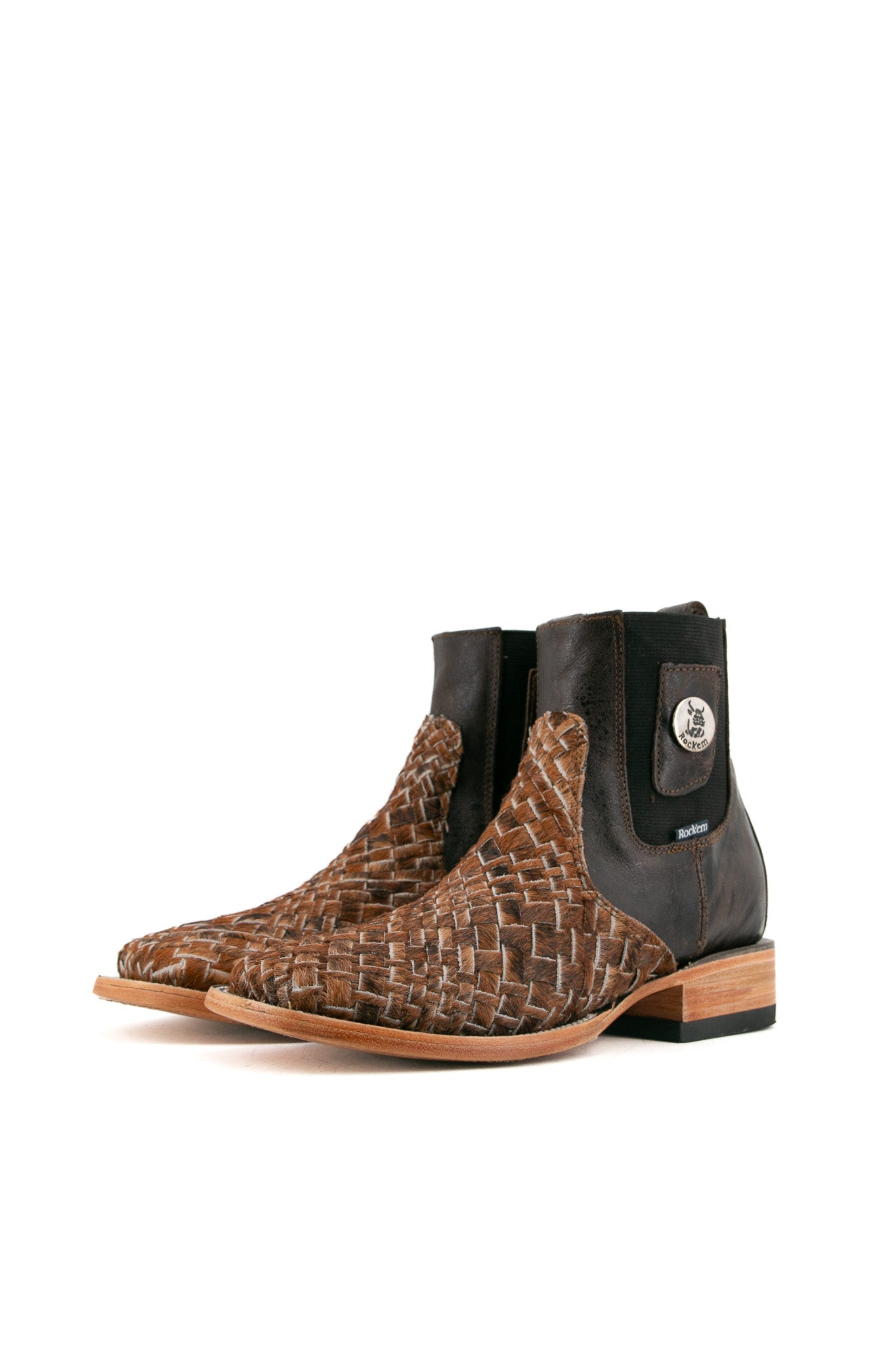 Men's Woven Cowhide Square Toe Ankle Boots - Size 7 (Box EM47) - Stylish & Comfortable Casual Shoes for Outdoor Walking, Work & Everyday Wear