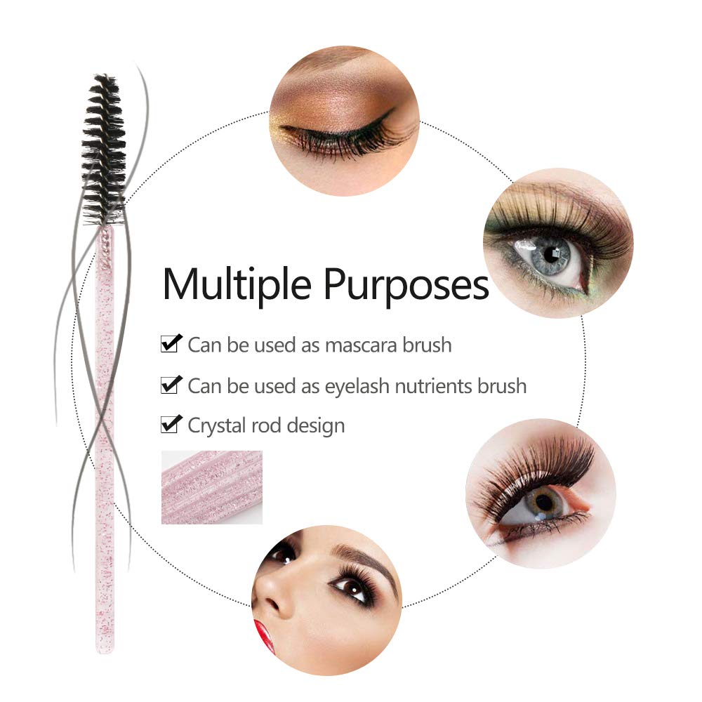 300 Pack Disposable Mascara Wands - Eyelash Extension Applicators, Makeup Brushes with Crystal Pink Handle for Professional & Home Use - Perfect for Lash Artists, Salons & DIY Beauty