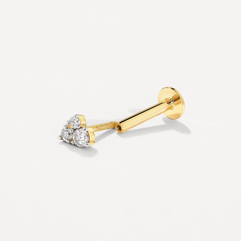 10k Gold Diamond Trio Helix Single Stud Earrings - Elegant Cartilage Piercing Jewelry for Women, Perfect for Everyday Wear & Special Occasions