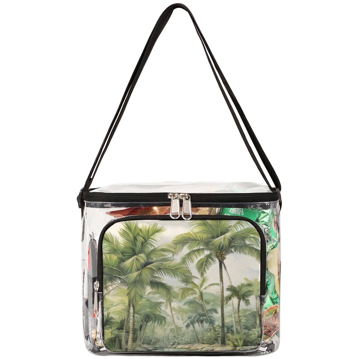 GzLeyigou Clear Coconut Palm Tote Bag with Handles - Transparent Crossbody Shoulder Bag for Lunch, Beach & Outdoor Activities | Perfect for Travel, Picnic, Concerts & Sports Events | Stadium Approved Tropical Design