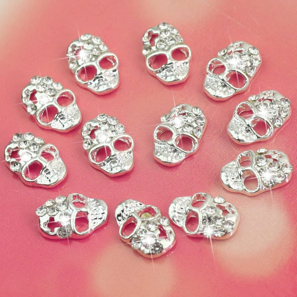 FOMIYES 12pcs 3D Nail Rhinestones - Skull Studs Nail Art Stickers for Manicure & Nail Decoration - Self-Adhesive Nail Gems for DIY Nail Art, Perfect for Parties, Weddings, and Special Occasions