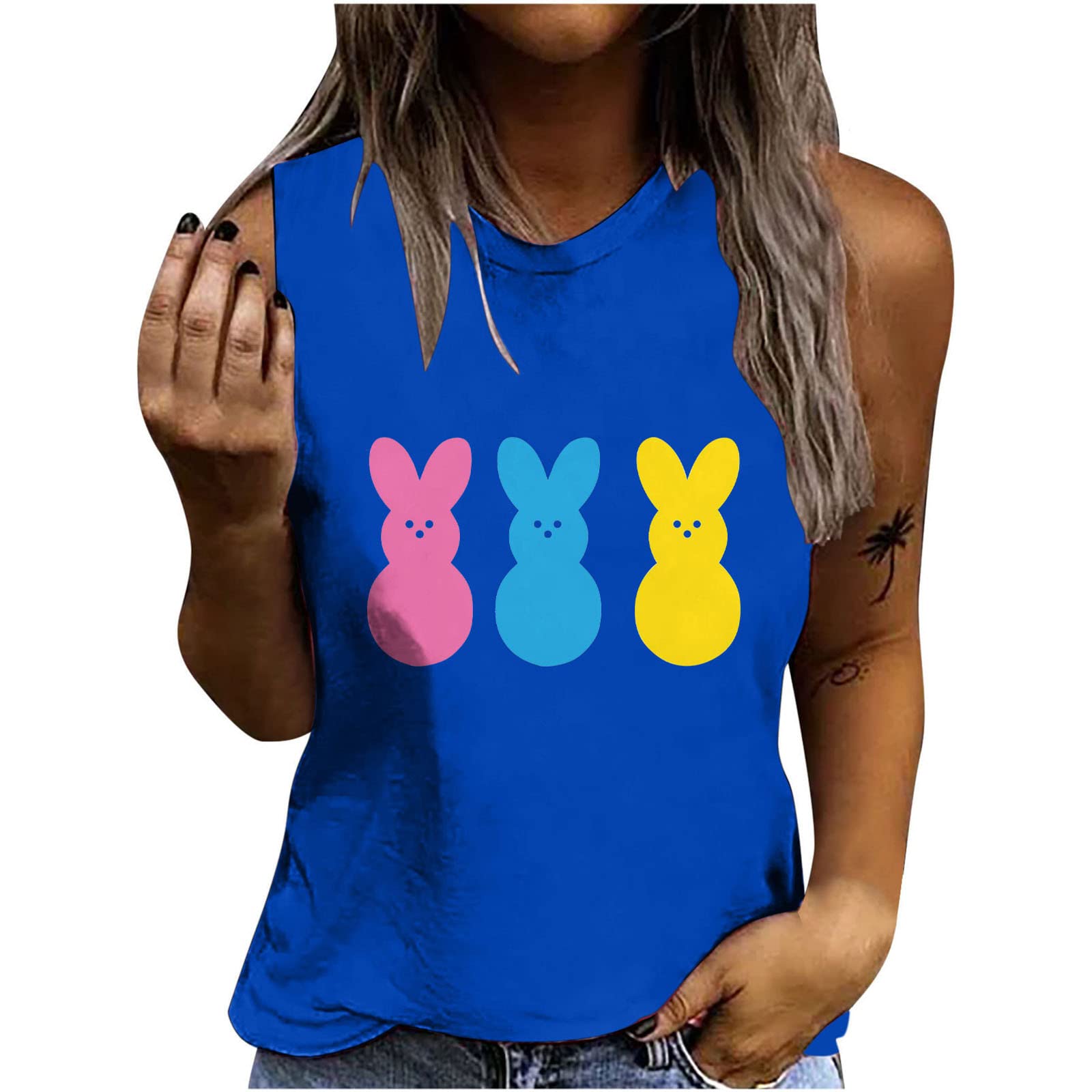 Women's Workout Tank Tops - Breathable Sleeveless Round Neck T-Shirt for Summer & Gym | Cute Printed Casual Tunic Top for Easter, Running, Yoga & Outdoor Activities