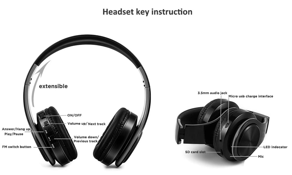 Wireless On-Ear Bluetooth 5.0 Headphones with Noise Canceling Mic - Foldable HiFi Stereo Sound, Hi-Res Audio, 10H Playtime (Green) - Perfect for Sports, Travel & Work