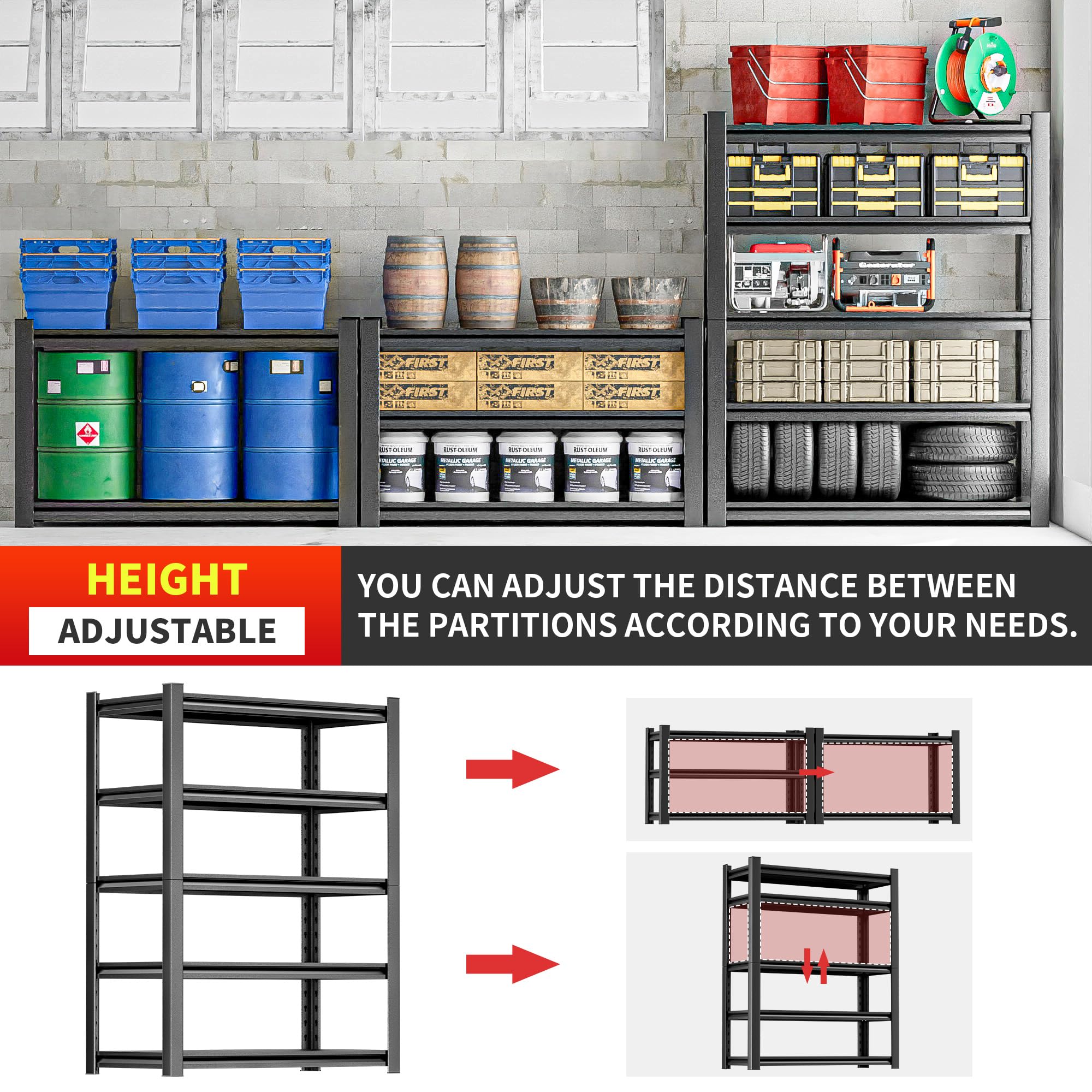 5-Tier Heavy Duty Metal Garage Shelving Unit - Industrial Storage Shelf for Garage, Workshop & Warehouse (24