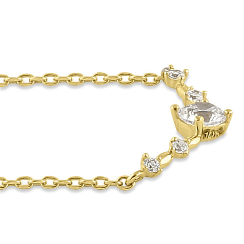 14K Yellow Gold V-Shaped CZ Necklace for Women - Elegant Cubic Zirconia Pendant for Everyday Wear & Special Occasions