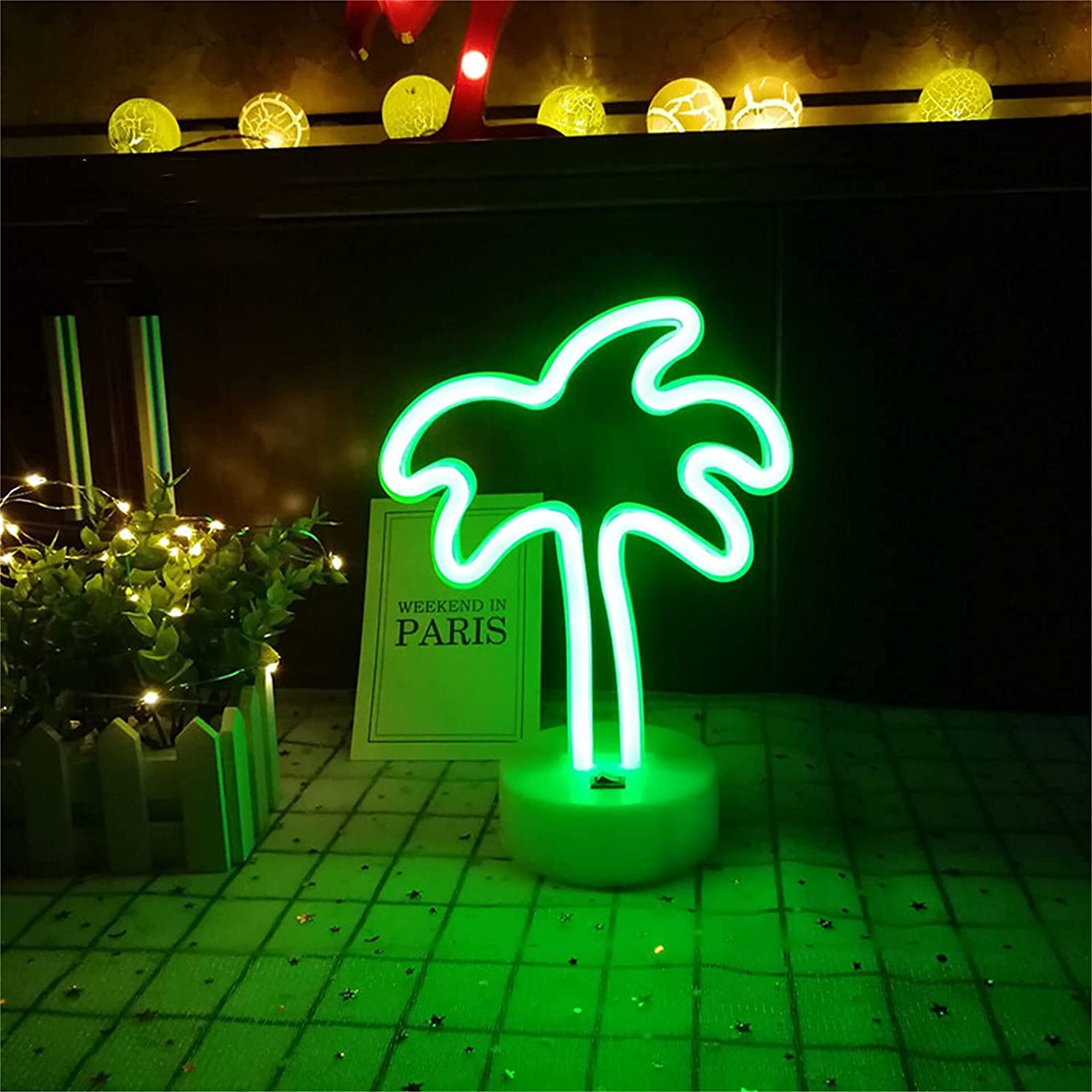 LED Neon Night Light - Cat Signs Wall Decor for Kids Bedroom, USB/Battery Powered Home Lighting (Coconut Tree Design) | Perfect for Nursery, Teen Room & Dorm Decor