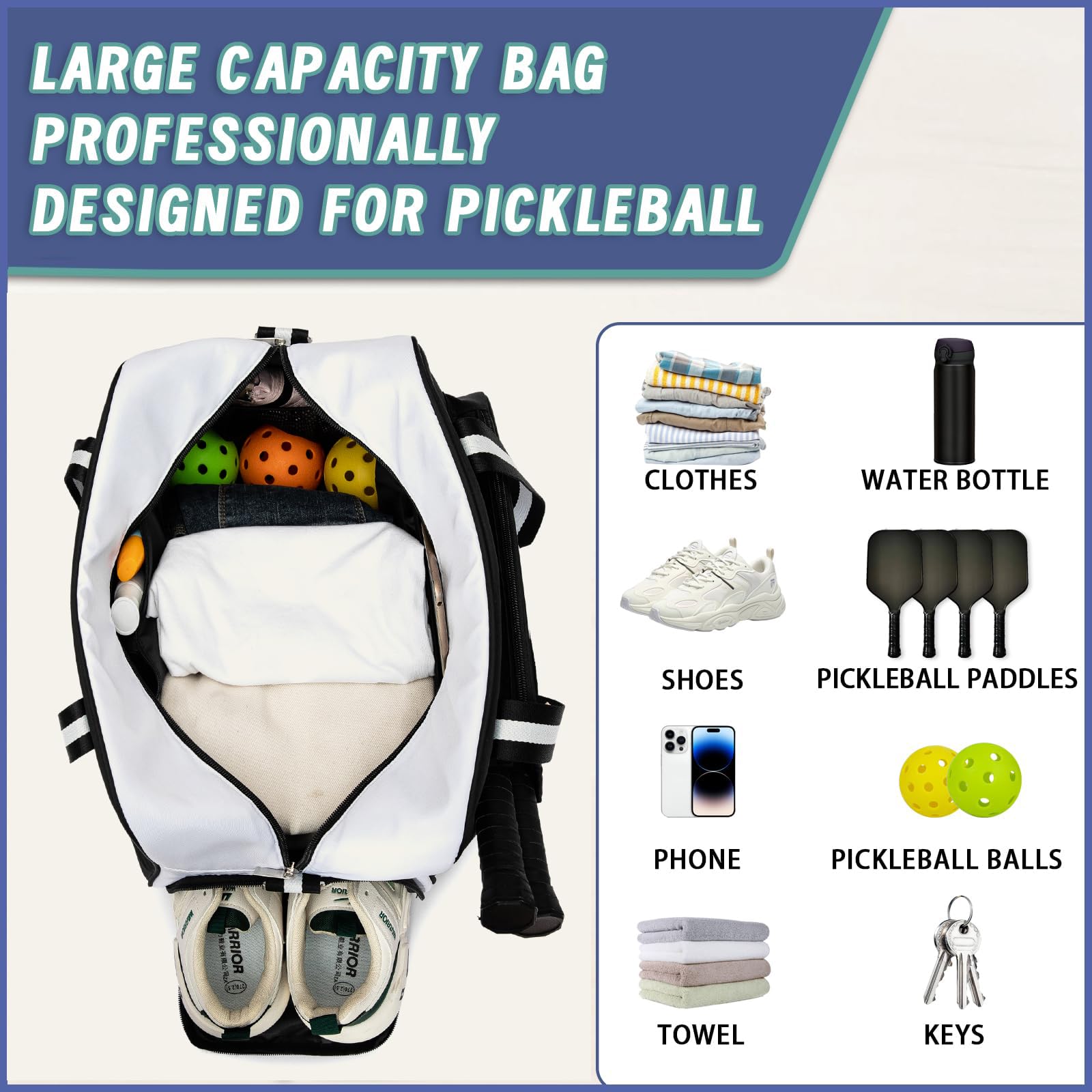 Premium Unisex Pickleball Backpack with Shoe Compartment & Paddle Cover - Large Gym Duffle Bag for Tennis, Badminton & Sports Equipment Storage - Perfect for Travel, Training & Court Accessories