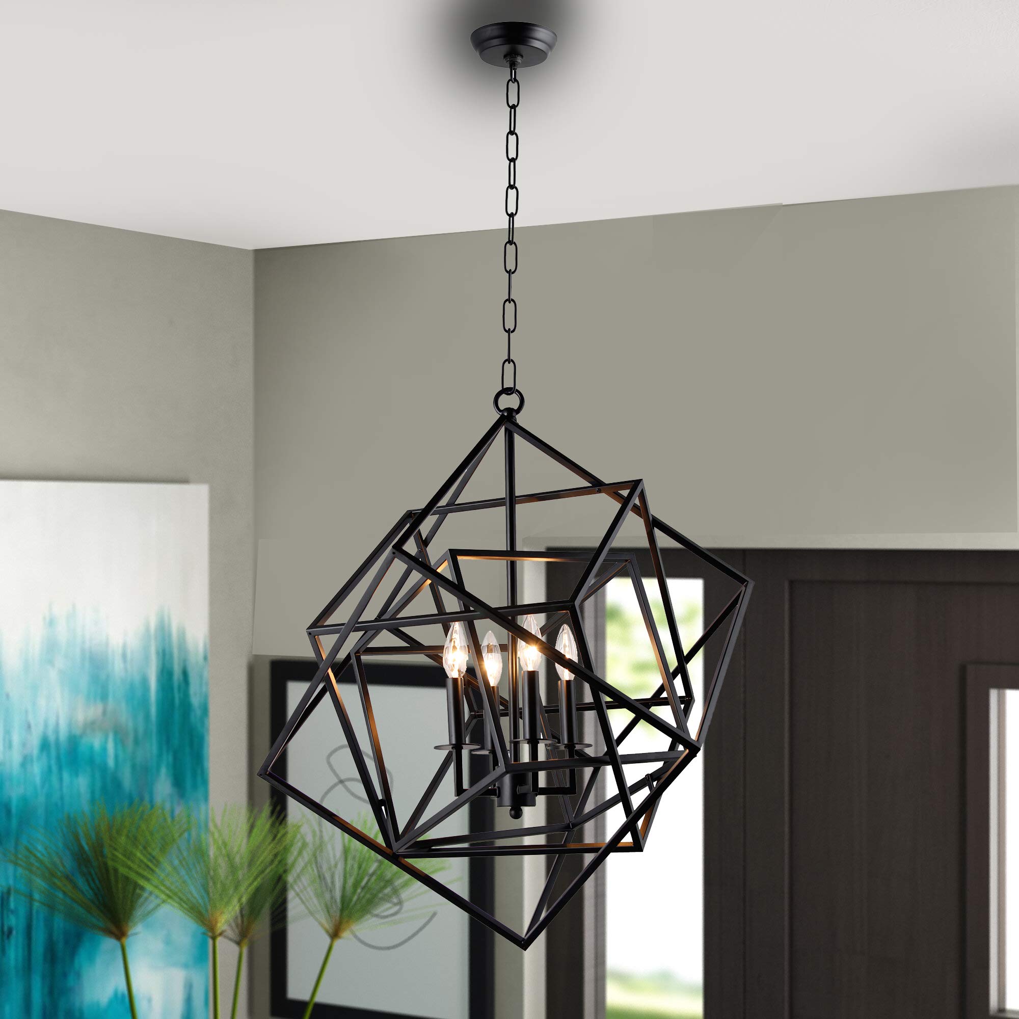 AA Warehousing LZ1183-4B 4-Light Black Chandelier - Modern Ceiling Light Fixture for Dining Room, Bedroom & Living Room Decor