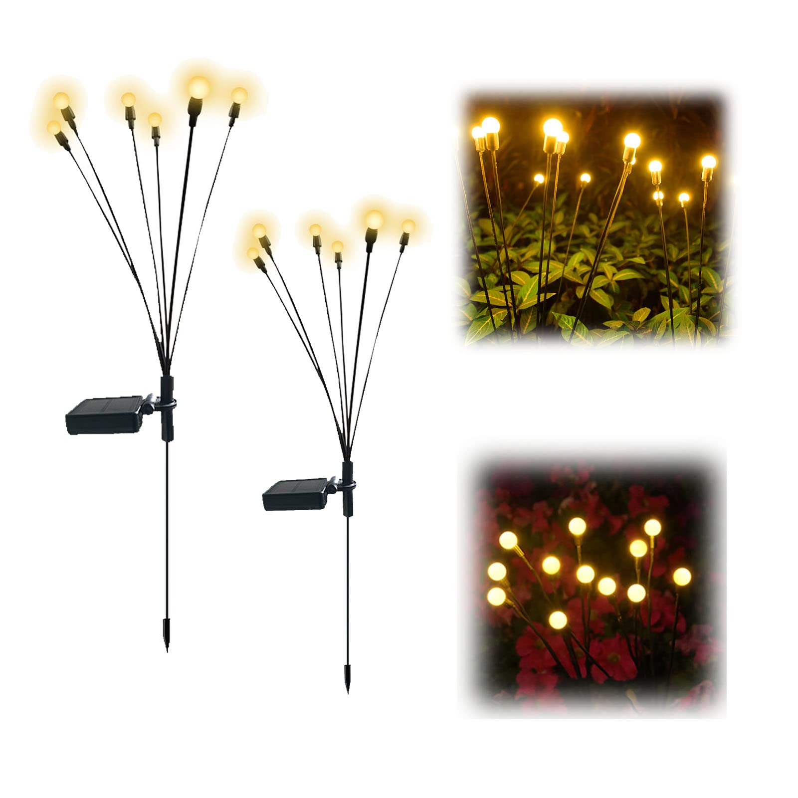 Solar Powered Firefly Lights Outdoor - Waterproof Solar Starburst Swaying Garden Lights with Wind-Activated Movement (White, 2 Pack) for Patio, Yard, and Pathway Decoration