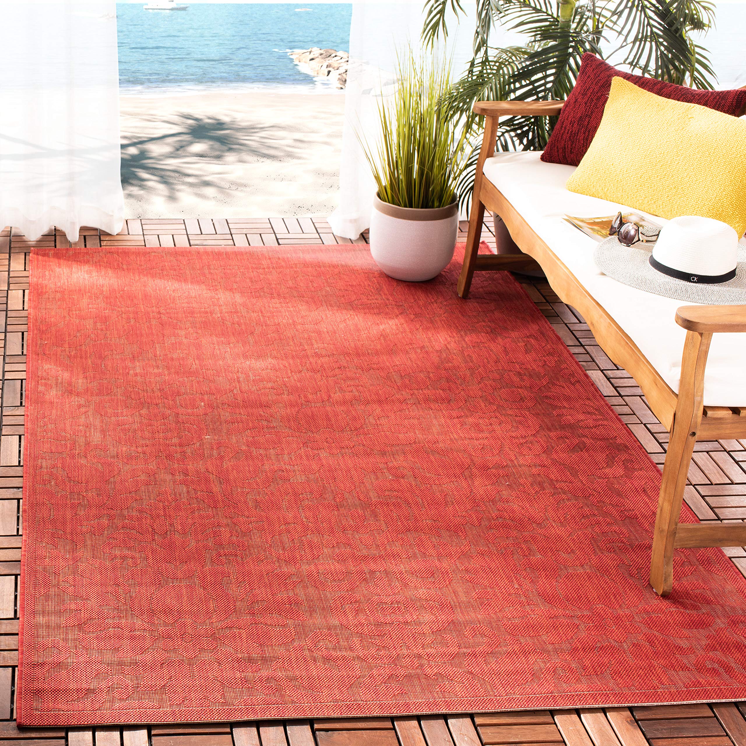 SAFAVIEH Courtyard Collection 9' x 12' Red Area Rug - Non-Shedding, Easy Care & Washable Indoor/Outdoor Rug for Living Room, Bedroom, Patio, Backyard, Mudroom - CY2714-3777