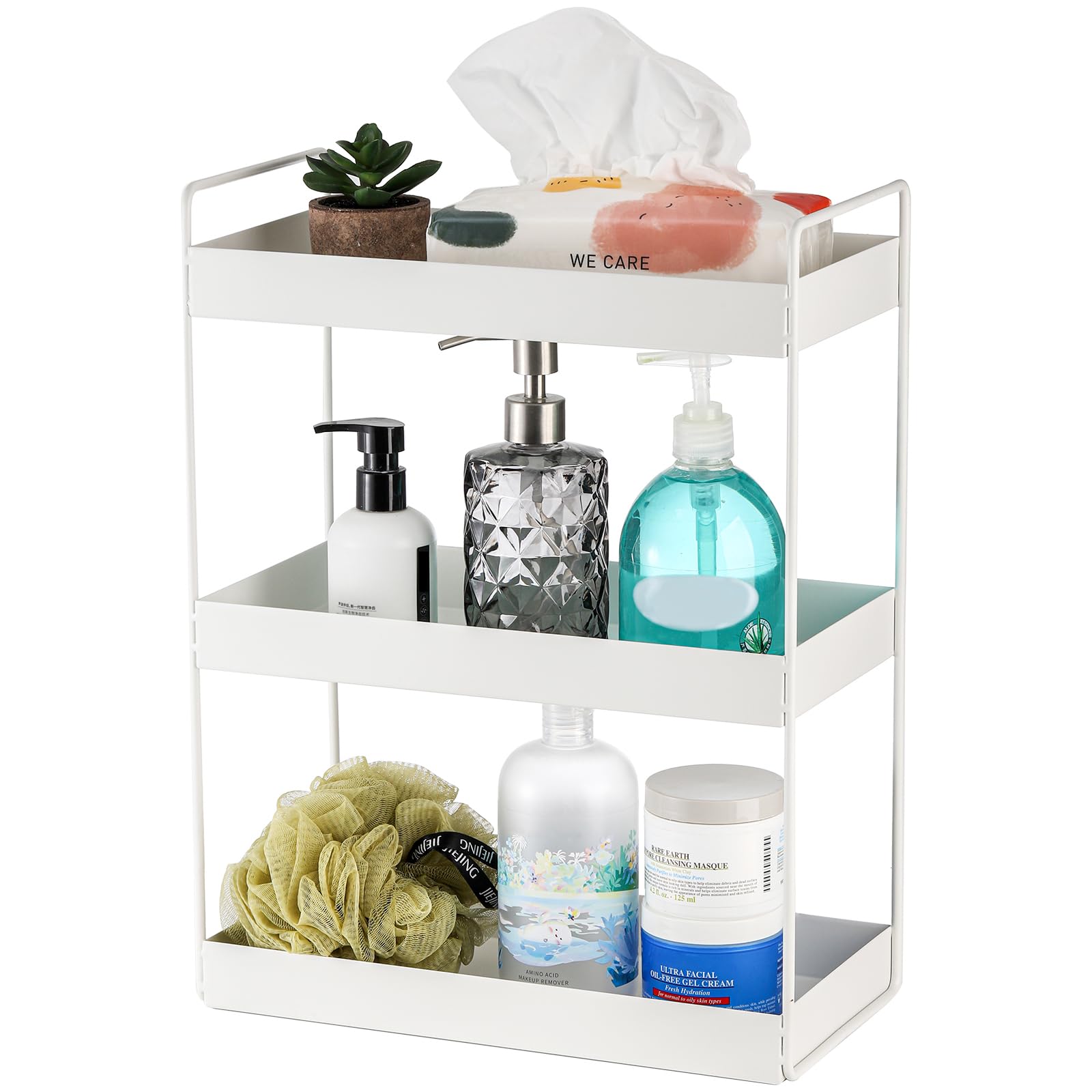 Elsjoy 3-Tier White Metal Countertop Organizer Shelf - Cosmetic & Makeup Vanity Tray, Bathroom Storage Rack, Kitchen Spice Organizer - Perfect for Skincare Display, Countertop Organization & Small Space Storage