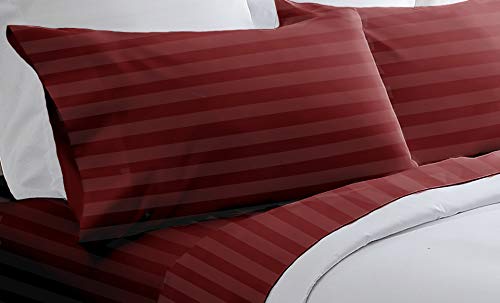 Blue Ridge Home Fashions Brushed Microfiber 4-Piece Sheet Set - King Size, Burgundy Stripe - Wrinkle Resistant, Hypoallergenic, Fits Up to 16