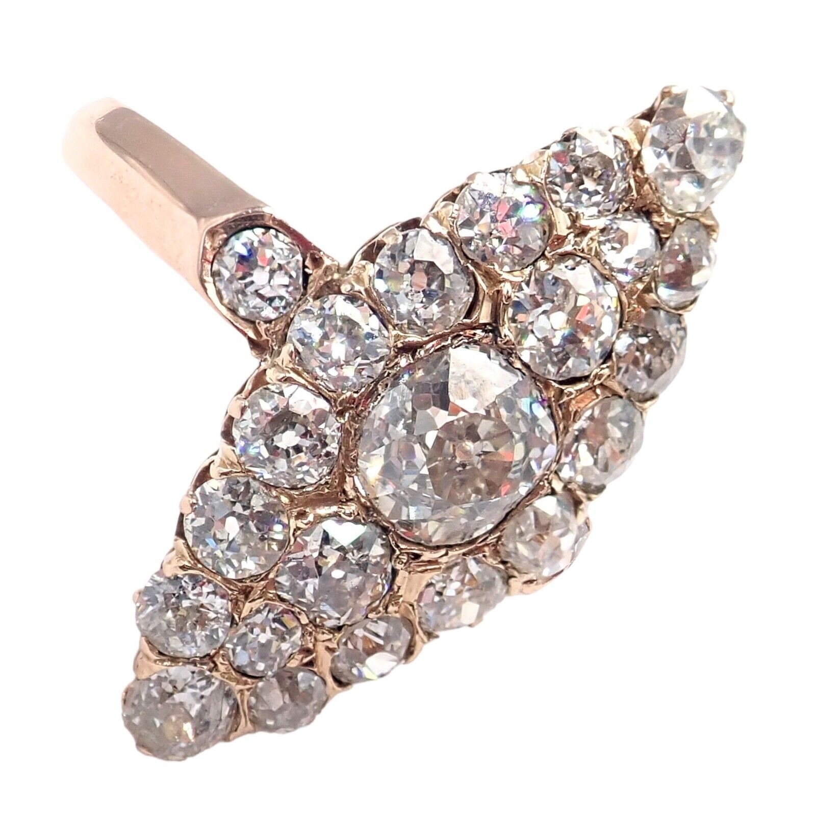 Antique 1930s 18K Rose Gold Vintage Estate Ring with 3.80ctw Old Miner Cut Diamonds - Perfect for Weddings, Anniversaries & Special Occasions