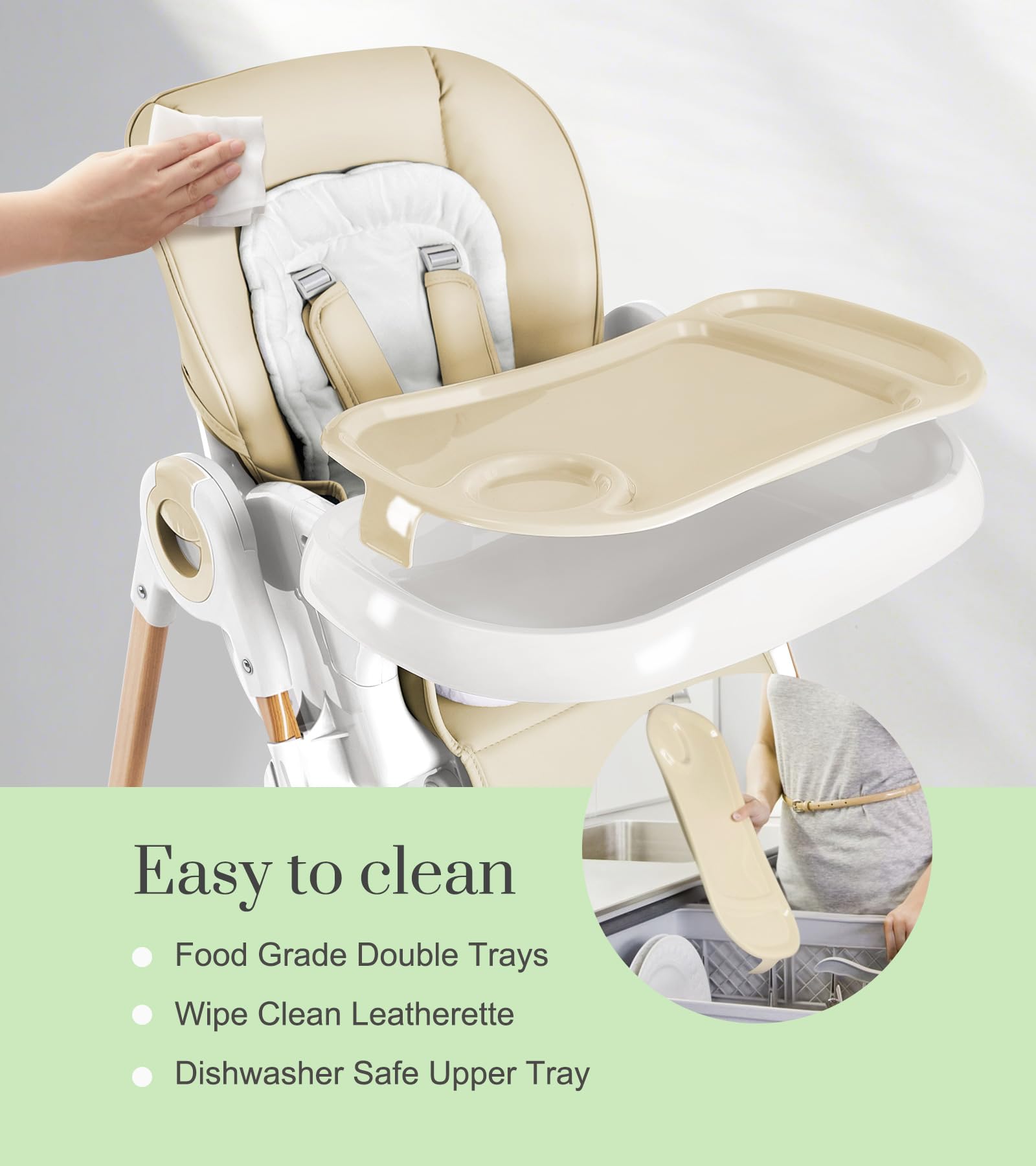 Convertible High Chair for Babies & Toddlers - Adjustable Height, Removable Tray, Reclining Backrest & Footrest - Portable Dining Chair with Locking Wheels - Perfect for Home, Restaurant & Travel Use