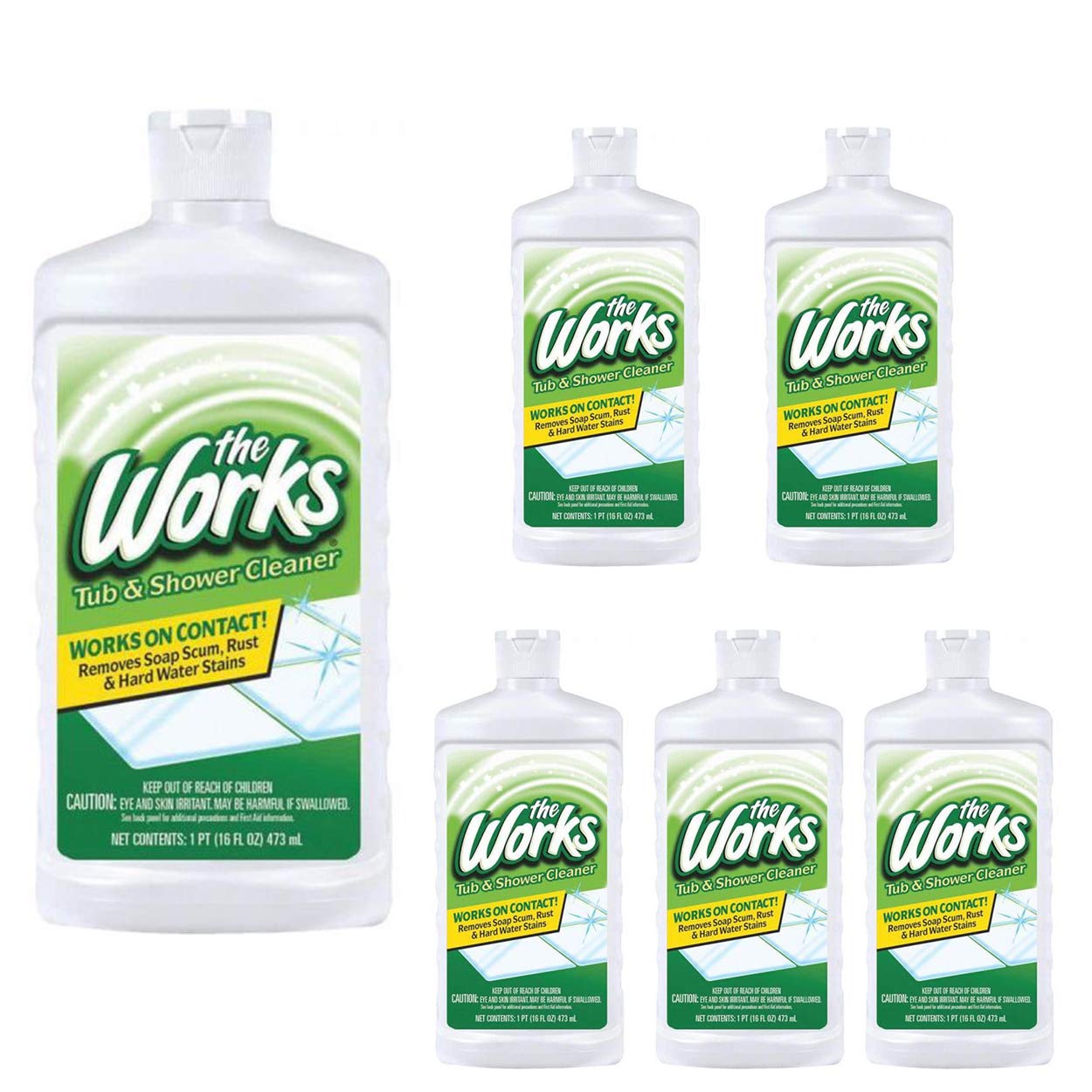 The Works Tub & Shower Cleaner - Powerful Foaming Formula for Soap Scum, Rust & Tough Stains Removal | 6-Pack Value Bundle | Perfect for Bathroom, Tile & Grout Cleaning