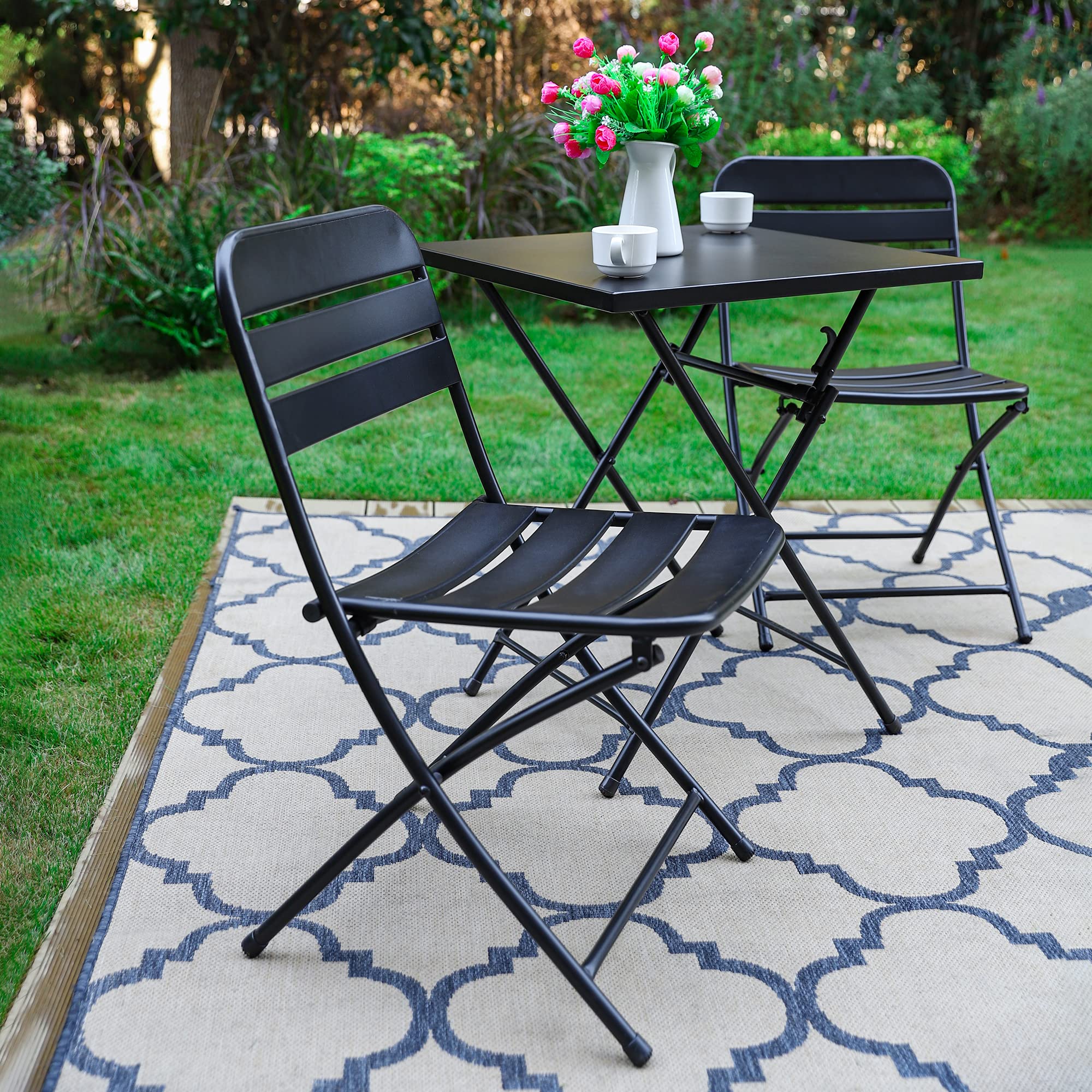 PHI VILLA Outdoor Patio Bistro Set - 2 Pack Foldable Metal Steel Coffee Tables for Garden, Balcony & Backyard | Perfect with Outdoor Sofa & Chairs | Weather-Resistant Patio Furniture for Dining & Relaxing