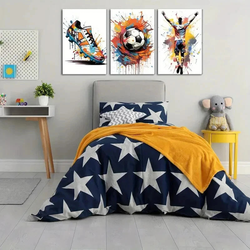 3-Piece Colorful Sports Shoes Metal Wall Art Prints - Ready to Hang Gym Decor for Home, Office & Fitness Studio