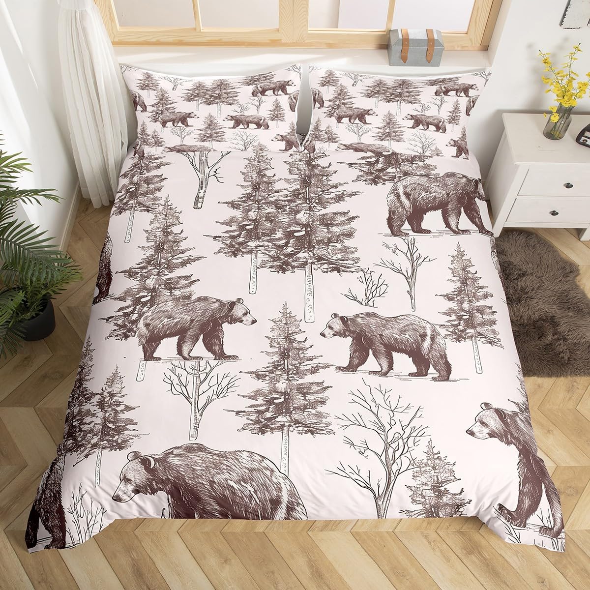 Erosebridal Bear & Tree Branches Twin Size Duvet Cover Set - Wildlife Animal Shadow Bedding for Kids, Boys, Girls, Teens & Adults - Breathable, Durable Winter Scene Comforter Cover - Perfect for Cozy Bedrooms, Kids' Rooms & Guest Rooms