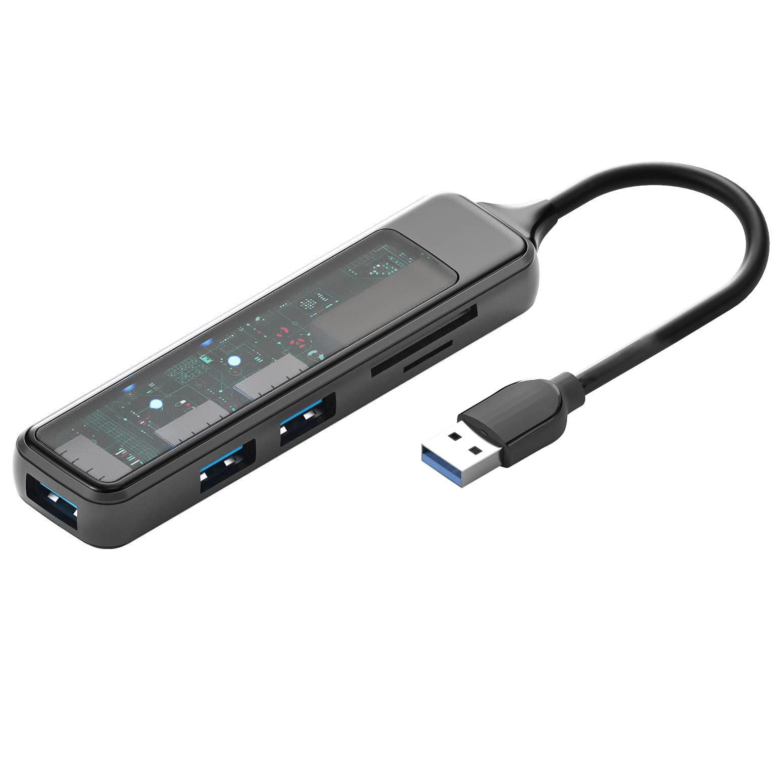 7-in-1 USB Hub for Laptop & PC - USB 3.0 & 2.0 Multi-Port Adapter with SD/TF Card Reader, Visible Panel - Portable USB Splitter for MacBook, Camera, Desktop - Perfect for Home Office, Gaming & Data Transfer