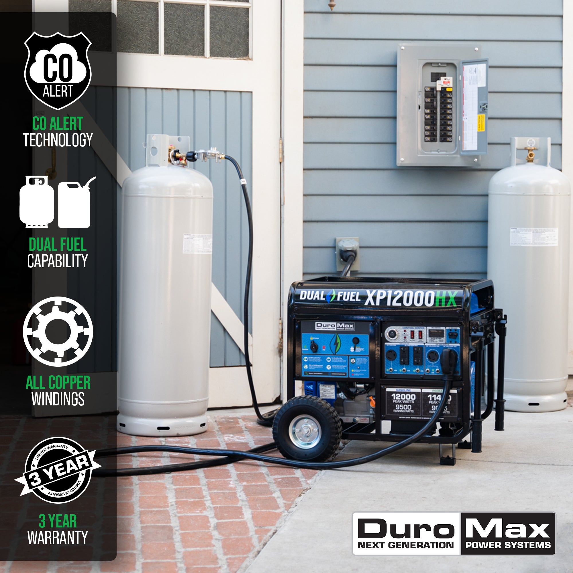DuroMax XP10000HX 8000W/10000W Dual Fuel Portable Generator with CO Alert & Electric Start - Perfect for Home Backup Power, Camping, and Emergency Use