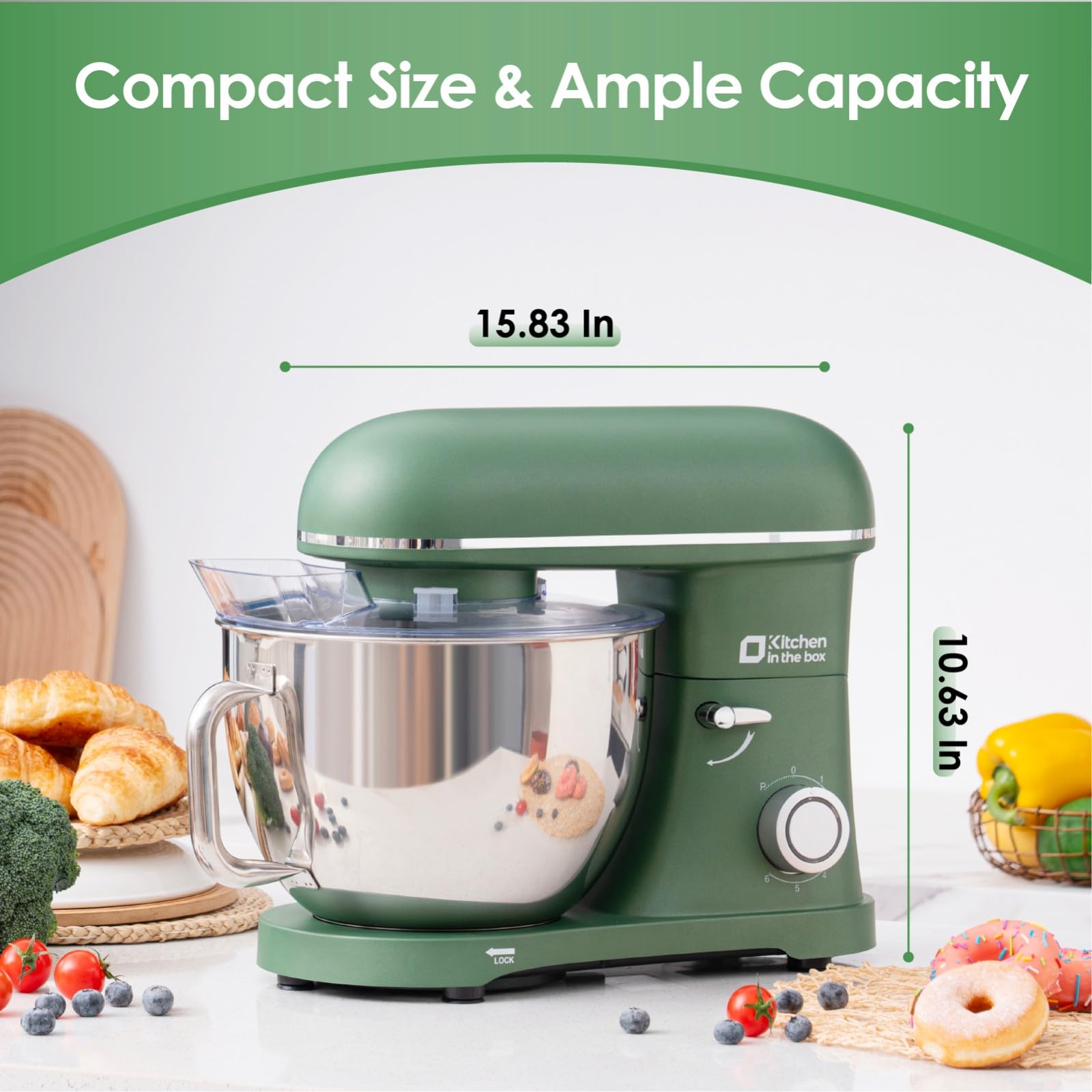 900W 8.5QT Stand Mixer - 6-Speed Electric Kitchen Mixer with Egg Whisk, Dough Hook & Flat Beater - Large Capacity Food Mixer for Baking, Cooking & Meal Prep - Perfect for Home Bakers & Chefs (Green)