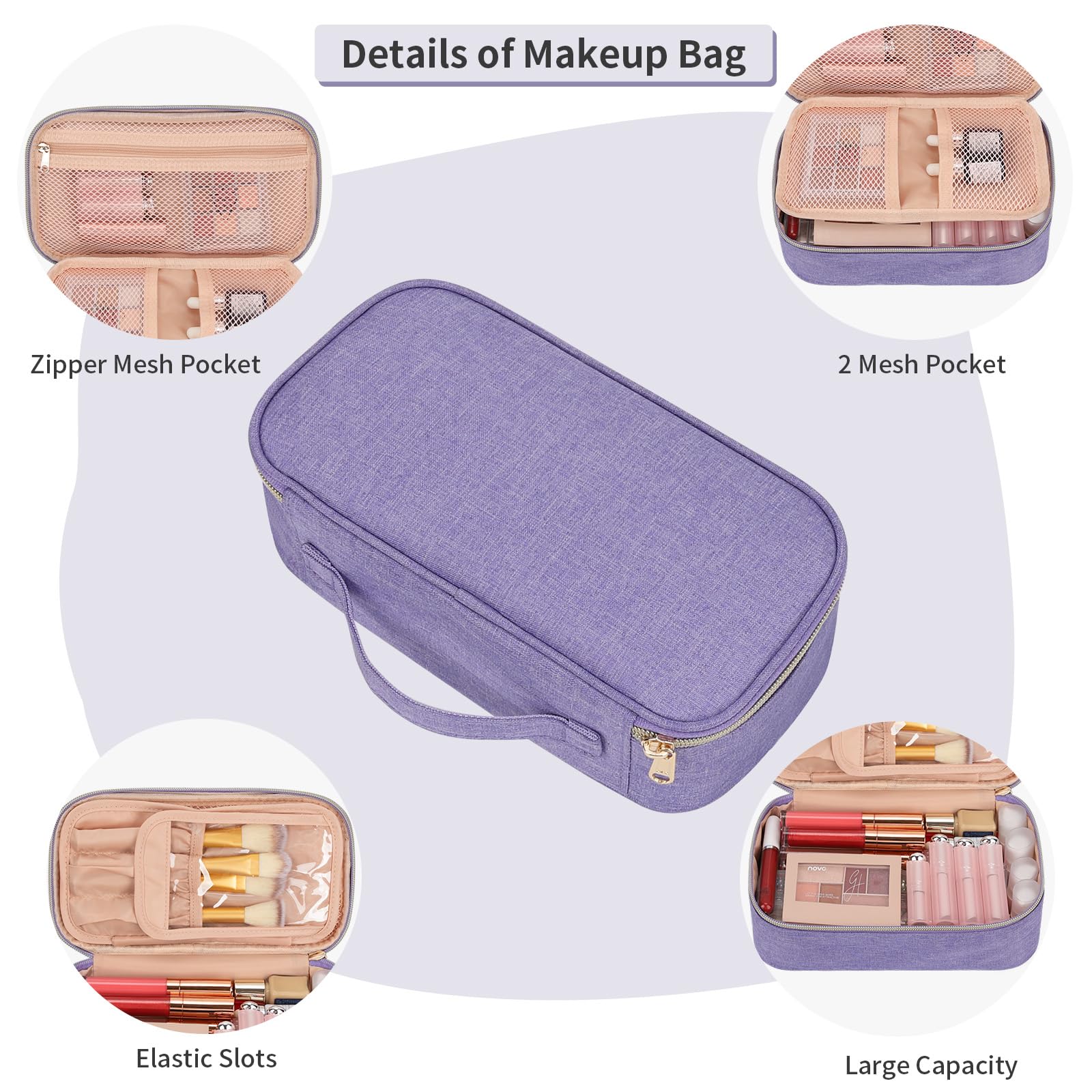OCHEAL Small Lightweight Travel Makeup Bag for Women - Cute Cosmetic Pouch & Brush Organizer (Purple) | Perfect for Daily Use, Travel, and Gift Giving