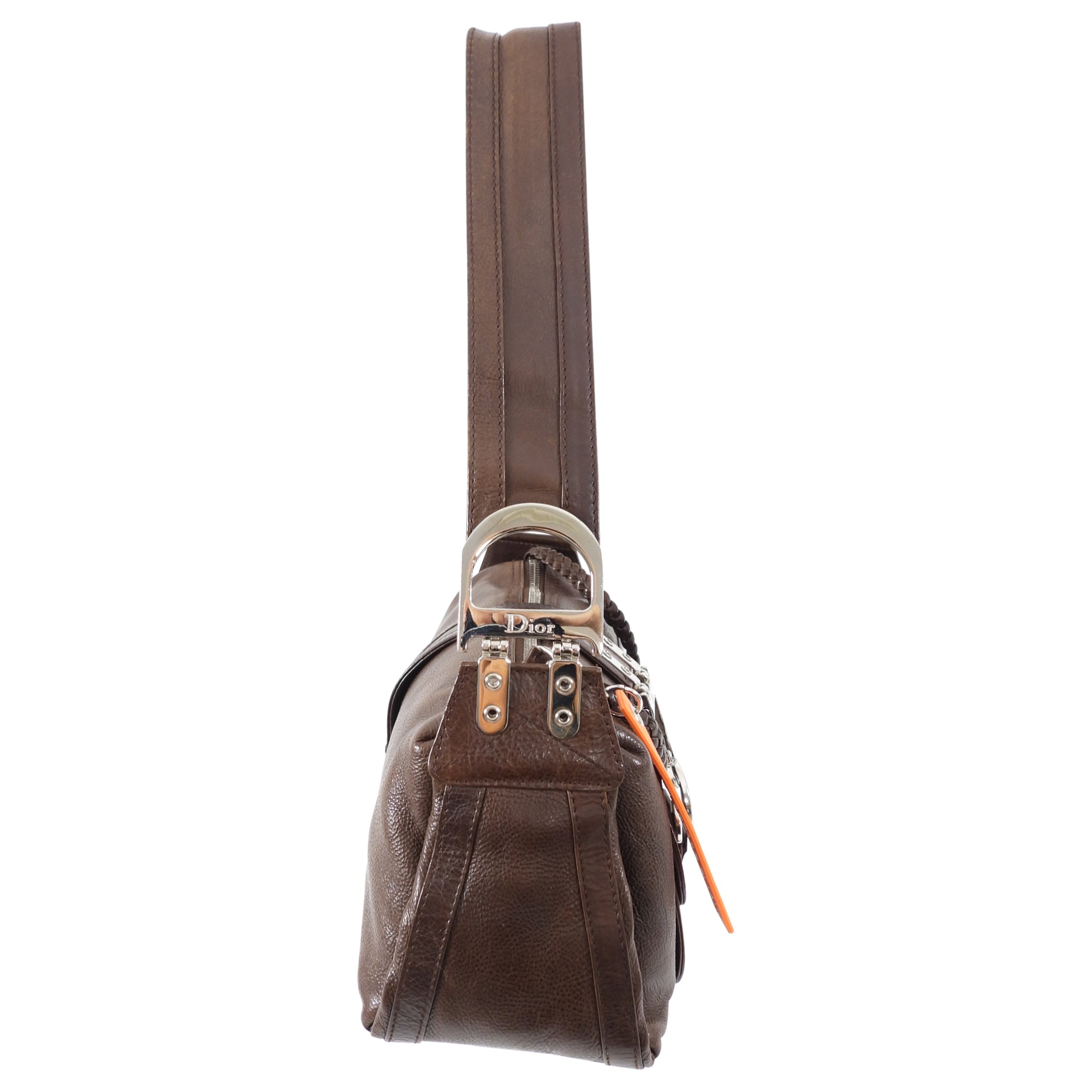 Vintage Christian Dior Galliano 2006 Brown Leather Flight Shoulder Bag - Authentic Designer Handbag for Women, Travel & Everyday Use
