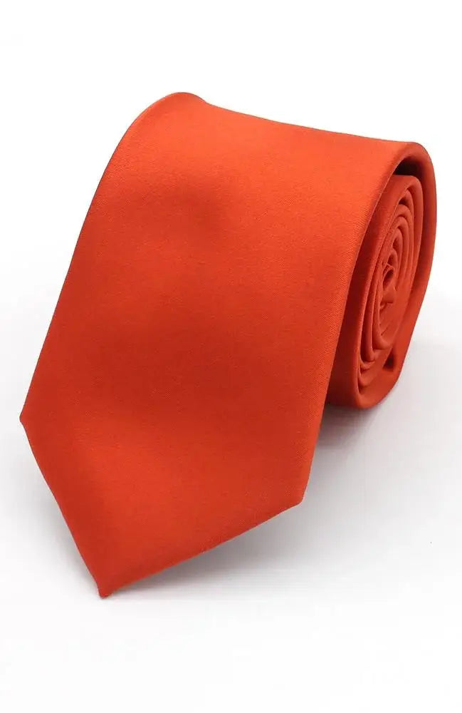 L.A. Smith Burnt Orange Plain Satin Tie and Pocket Square Set | Classic Formal Necktie & Handkerchief Combo for Weddings, Business & Special Occasions