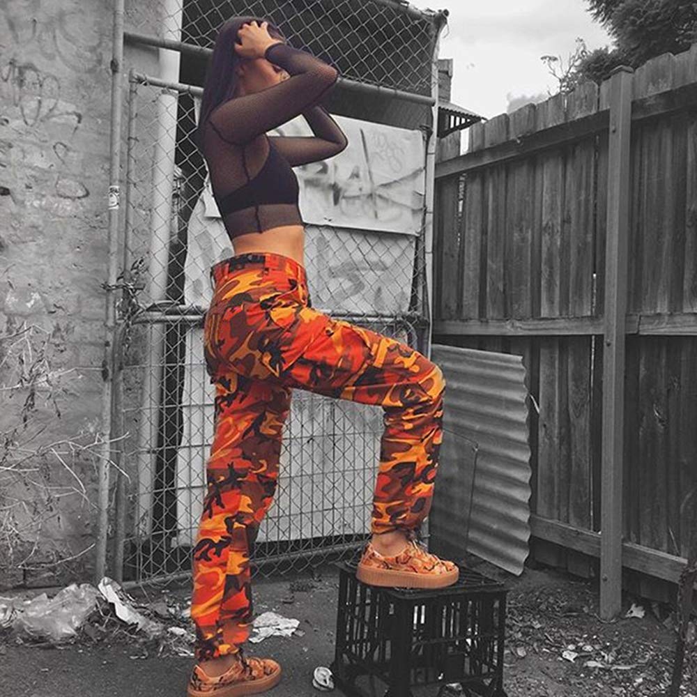 ZODLLS Women's Camo Cargo Pants - Elastic Waist Casual Jogger Pants with Pockets | Cool Camouflage Trousers for Outdoor, Hiking & Streetwear Fashion