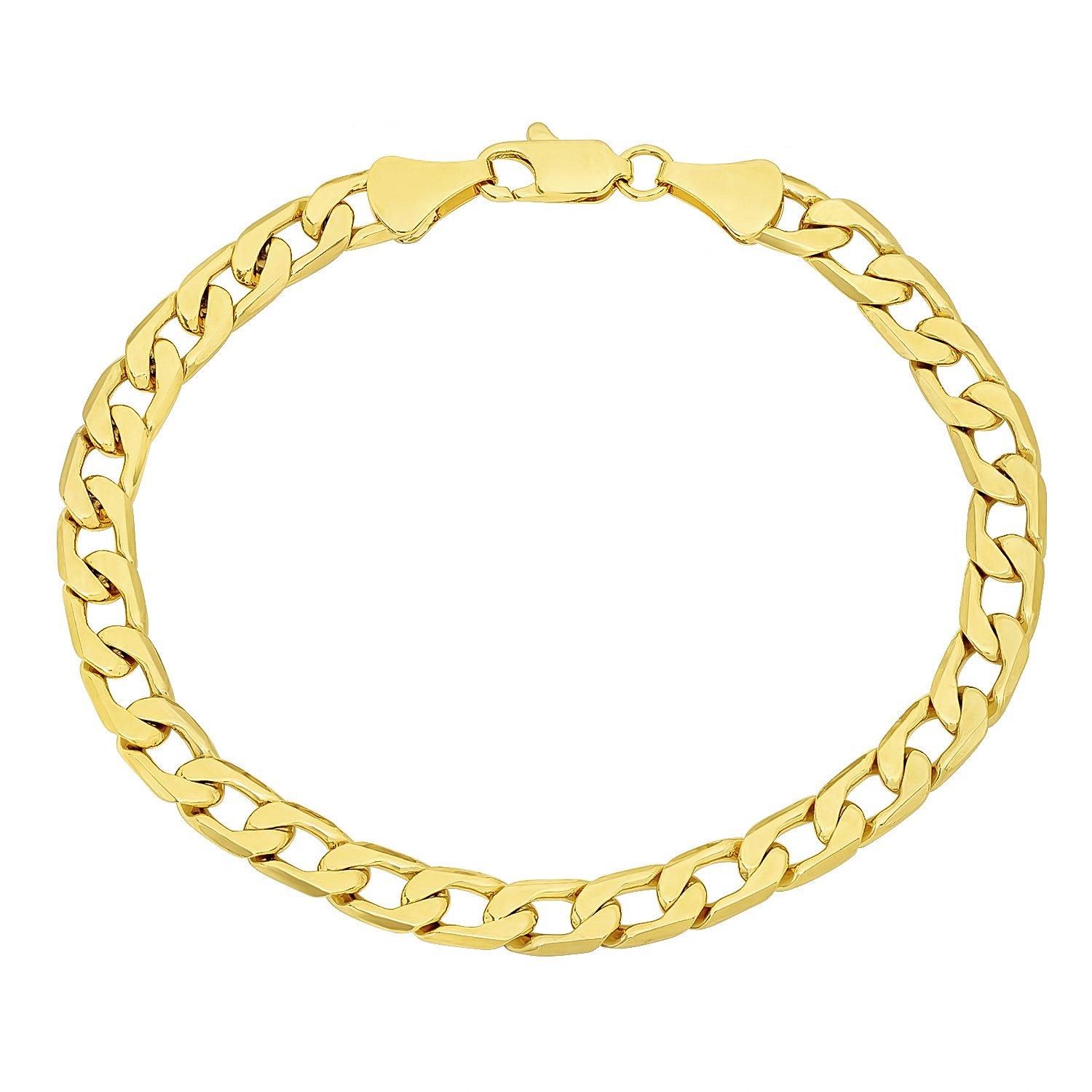 6mm-11mm Polished 14k Yellow Gold Plated Flat Curb Chain Anklet for Women - Dainty Ankle Bracelet for Summer, Beach & Everyday Wear | The Bling Factory
