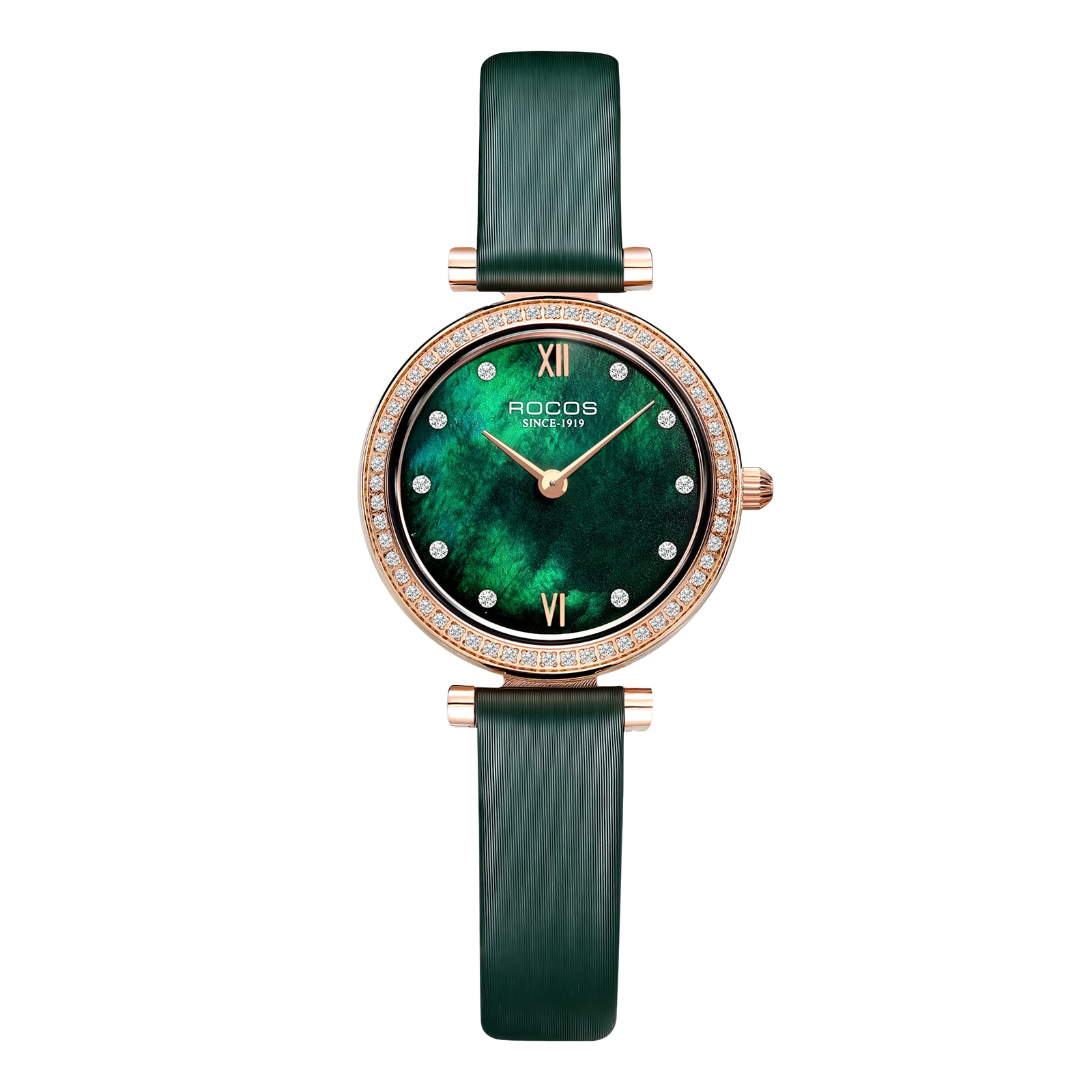 ROCOSJEWE Women's Watches - Elegant Leather Crystal Quartz Watch with Diamond Dial, Waterproof Bracelet for Business & Casual Wear | Perfect Gift for Her (R00225) | Ideal for Office, Party, and Everyday Fashion Accessory