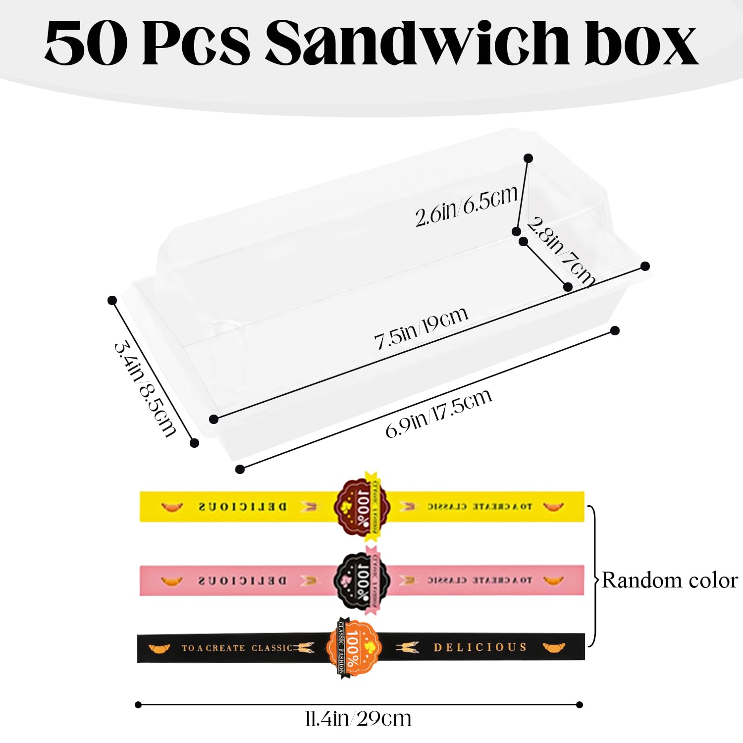 50 Pack Clear Lid Swiss Roll Cake Box - Plastic Cake Storage Container for Muffins, Pastries, Sushi, Sandwiches & Fruit Display - Perfect for Baby Showers, Bakeries & Dessert Shops (White)