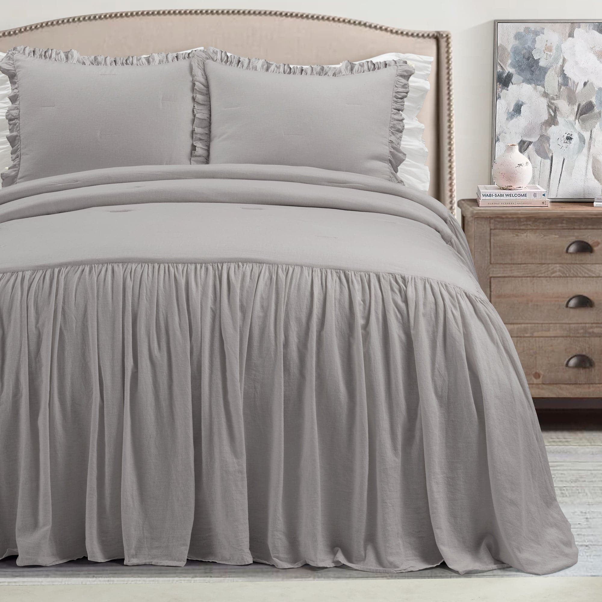 Premium Belgian Flax Linen & Cotton Blend Bedspread Set - 3 Piece Queen Size Luxury Bedding for Master Bedroom & Guest Room Decor