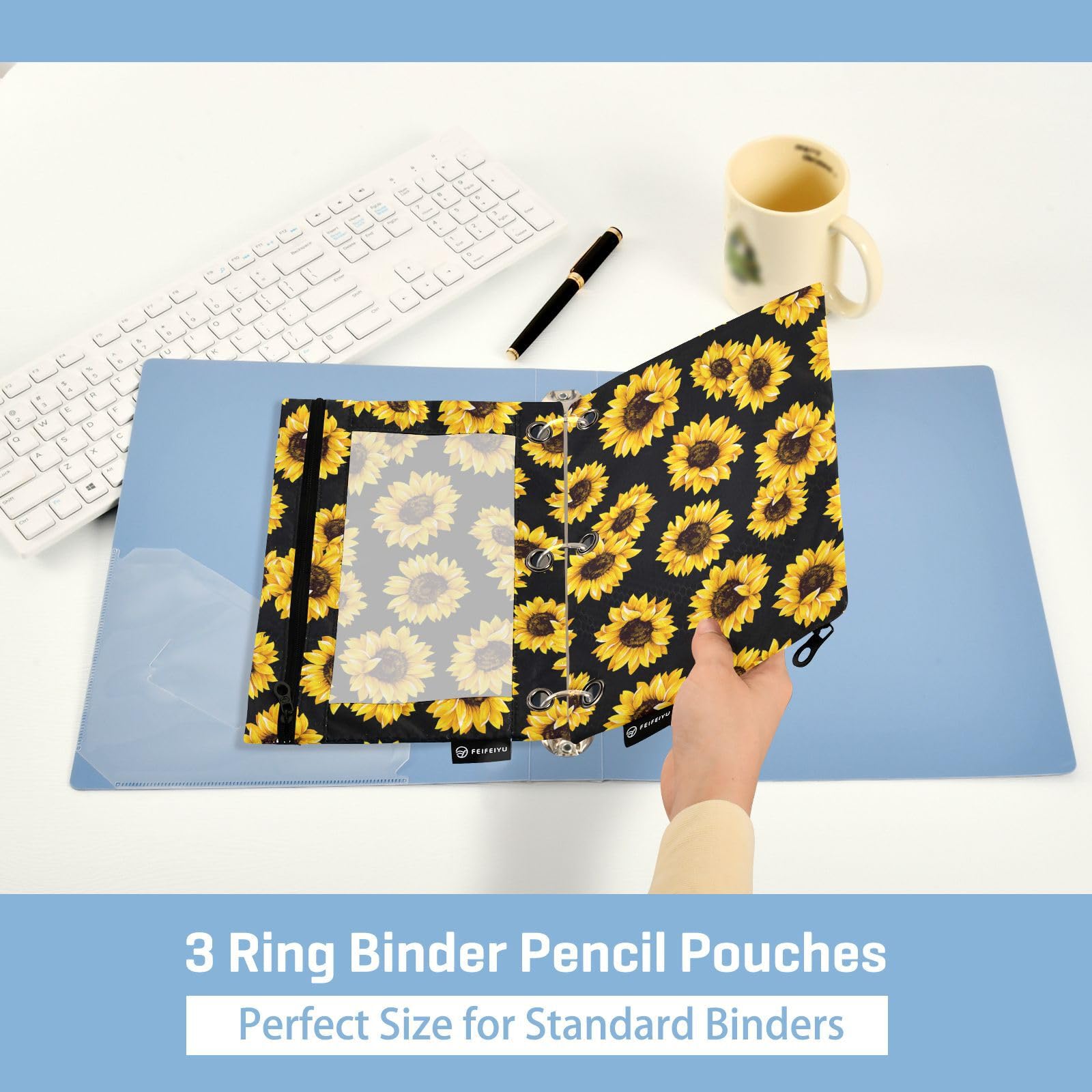 Gredecor Floral Sunflower Zipper Pencil Pouch - 2 Pack Clear 3-Ring Binder Organizer for School, Office Supplies | Perfect for Notebooks, Planners & Backpack Organization