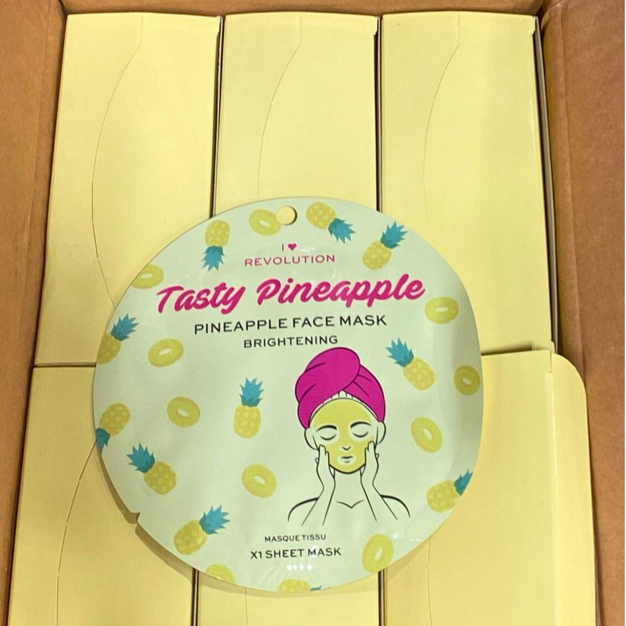 I HEART REVOLUTION Tasty Pineapple Brightening Sheet Mask - 72 Pack | Hydrating & Glow-Boosting Facial Mask for Acne-Prone & Dull Skin | Perfect for Spa Day, Self-Care Routine & Travel Skincare