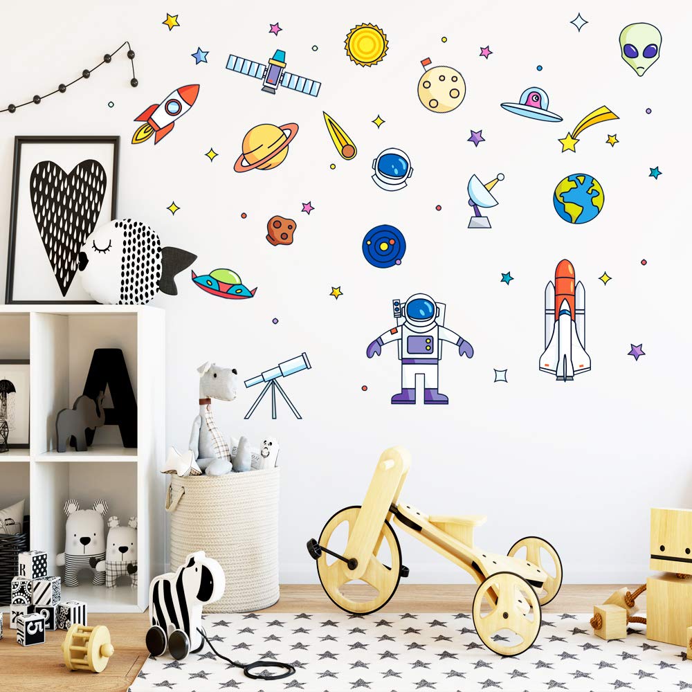 Universe Spaceship Wall Decals - Self-Adhesive Wall Stickers for Living Room & Bedroom Decor (11.22 x 8.26 Inches) - Perfect for Kids Room, Nursery, and Space-Themed Home Decor