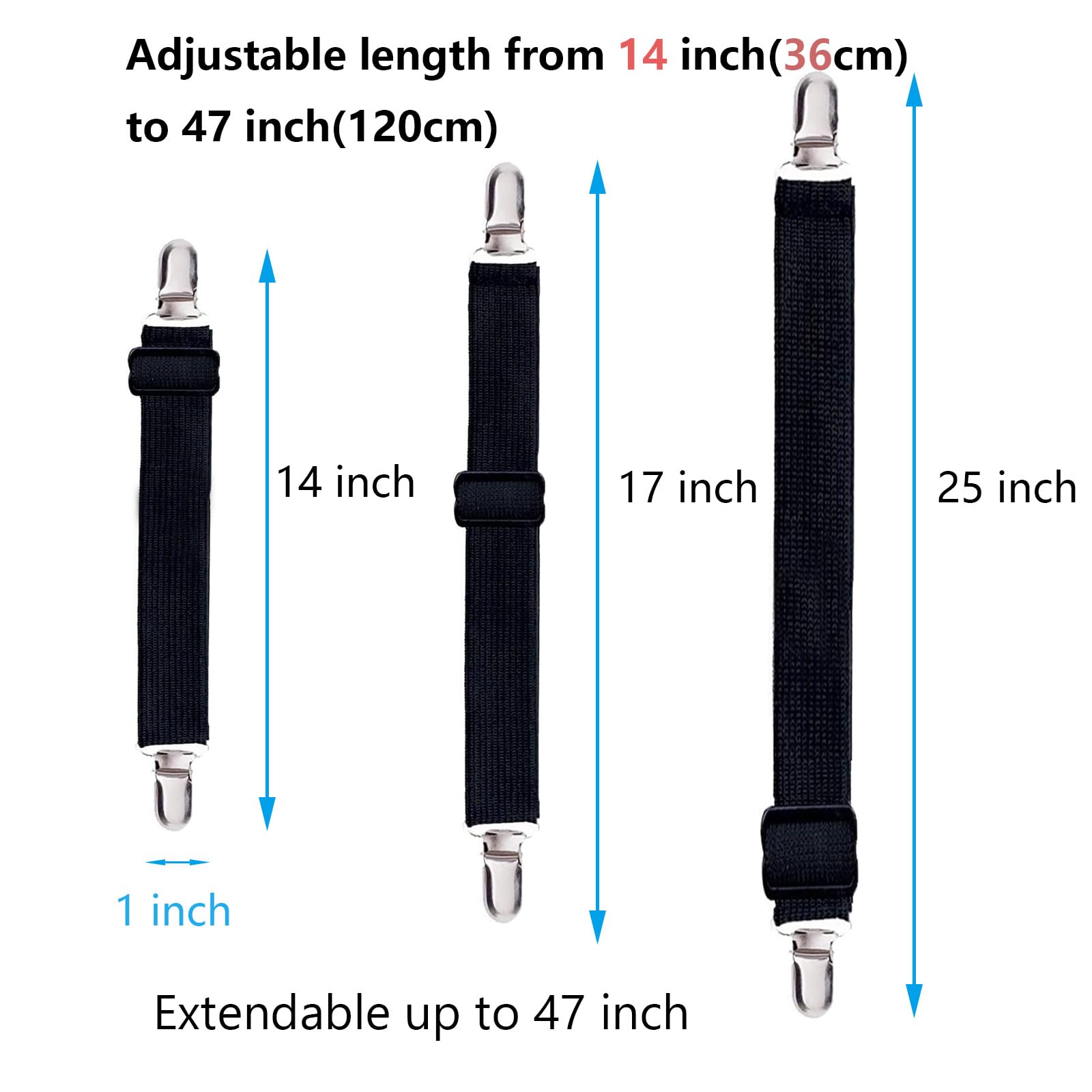 8pcs Adjustable Bed Sheet Straps & Clips - Elastic Fitted Sheet Holder for Mattress Covers & Sofa Cushions - Black - Perfect for Keeping Sheets Secure on Beds, Couches, and RVs