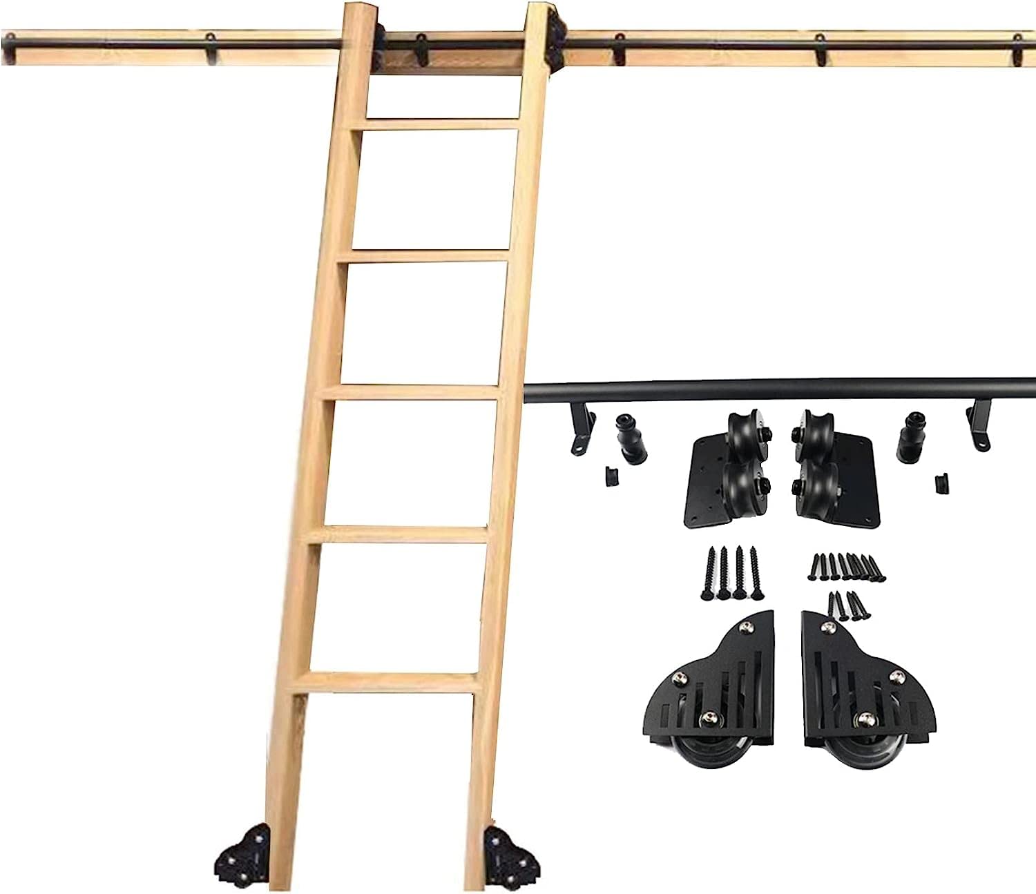 Sliding Barn Door Hardware Kit - Rolling Ladder Rail System with Round Tube Guide for Closet, Library & Cabinet - Perfect for Home, Office & DIY Projects