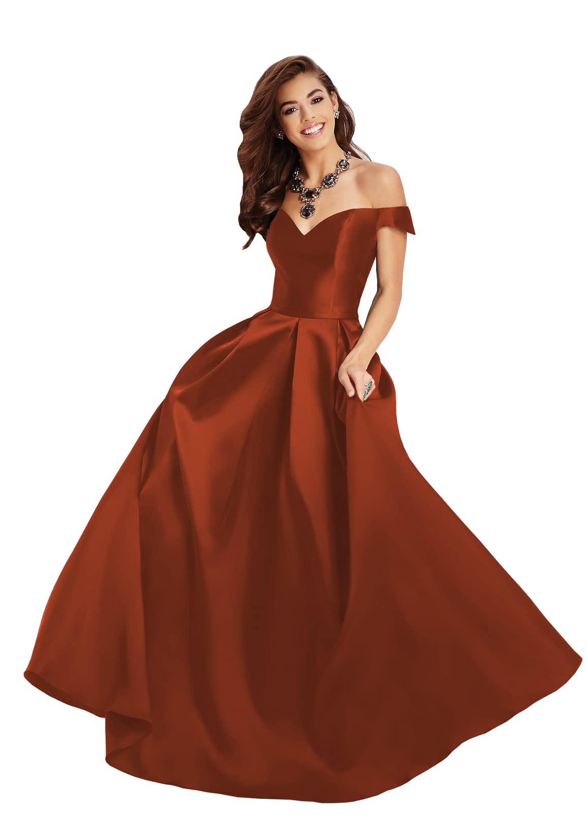 Elegant Off Shoulder Prom Dresses for Women 2024 - Long Satin A-Line Formal Evening Gowns with Pockets | Perfect for Homecoming, Graduation & Special Occasions