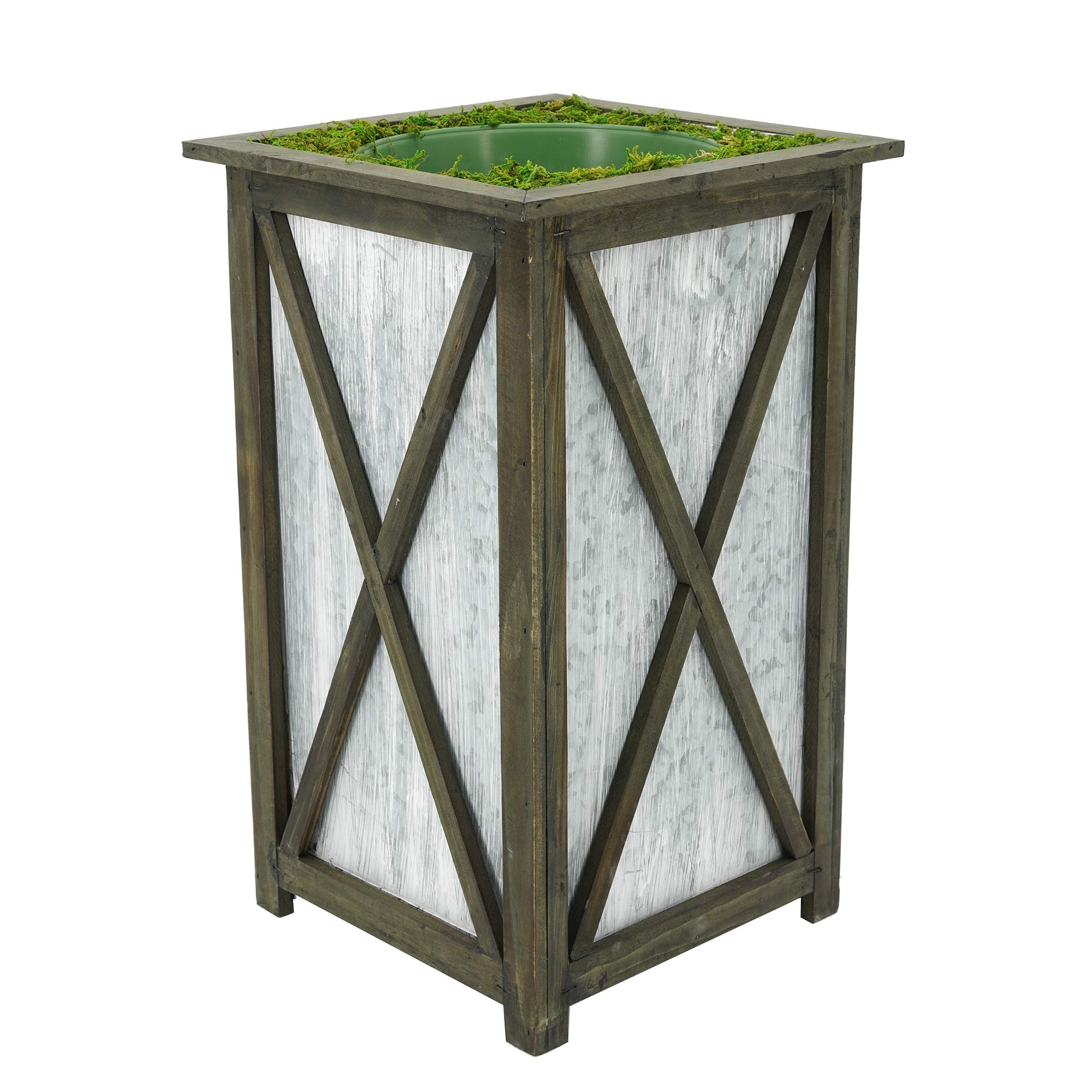 Large Tall Crisscross Wood and Metal Planter Pot-in-a-Pot (Black) - House of Silk Flowers - Perfect for Indoor/Outdoor Home Decor, Office Plants, and Garden Arrangements