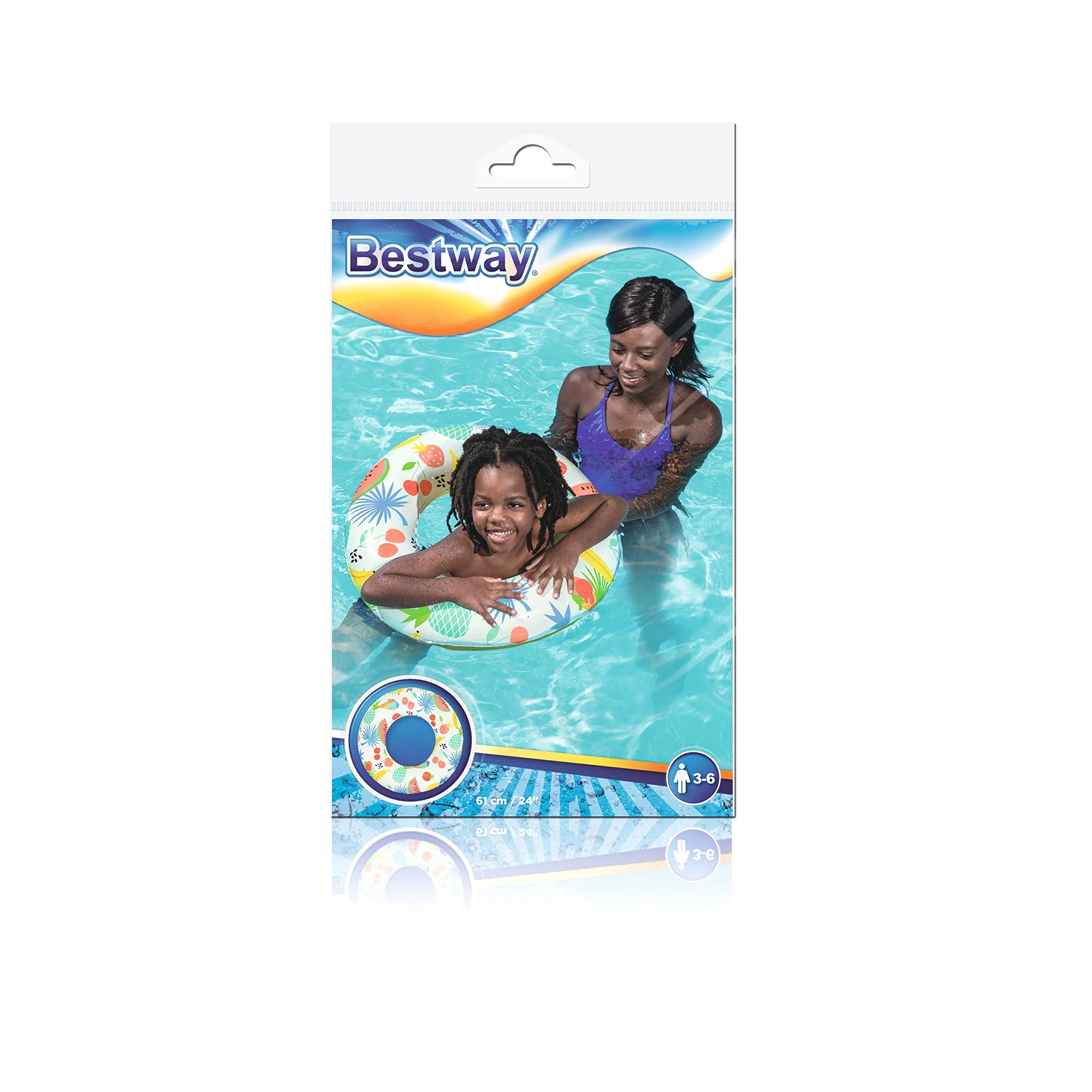 Bestway Inflatable Swimming Ring - Fruit World Design, 61 cm Diameter, Fun Pool Float for Kids & Adults, Perfect for Beach, Pool Parties & Summer Water Activities