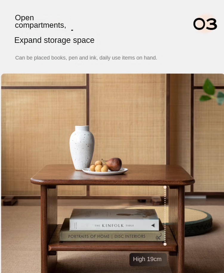 Solid Oak Wood Square Coffee Table - Rustic Farmhouse Living Room Furniture for Home Decor & Tea Time