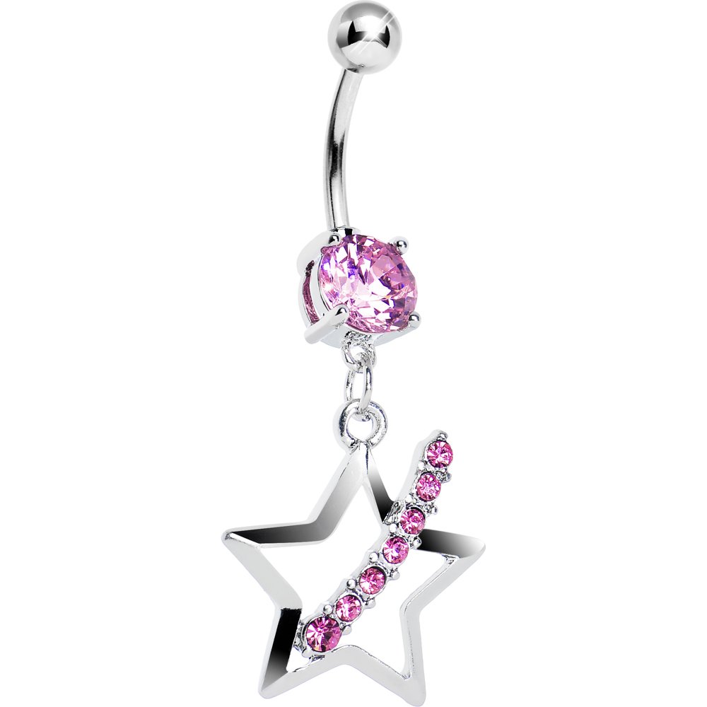 Body Candy Pink Celestial Skies Star Dangle Belly Ring - Sterling Silver Navel Piercing Jewelry for Women | Perfect for Summer Beach Outfits & Festival Fashion