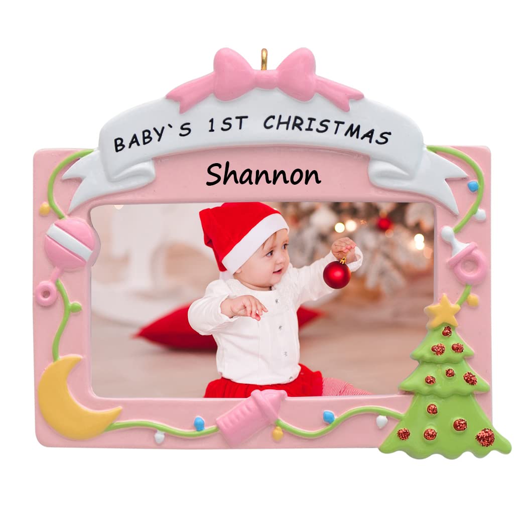 Personalized Pink Baby's First Christmas Photo Frame Ornament - Custom Engraved Newborn Keepsake for Baby Showers, Grandparents & Holiday Gifting - Perfect Christmas Tree Decoration & Nursery Wall Decor (2025 Collection)