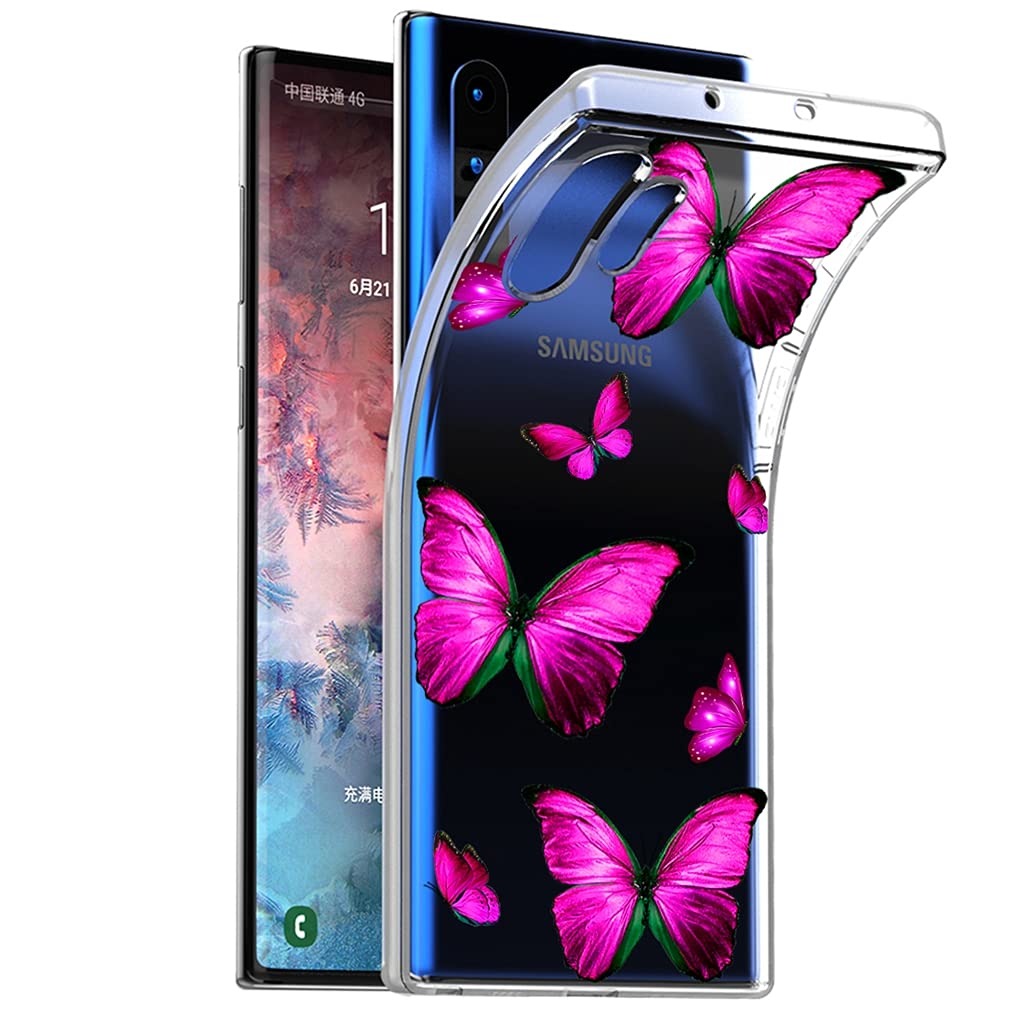 Samsung Galaxy Note 10 Plus 5G Case - Clear Flexible TPU Rubber Silicone Cover with Rose Butterfly Design | Shockproof Protective Phone Case for Galaxy Note 10+/Note 10 Plus | Perfect for Everyday Use, Work & Travel Protection