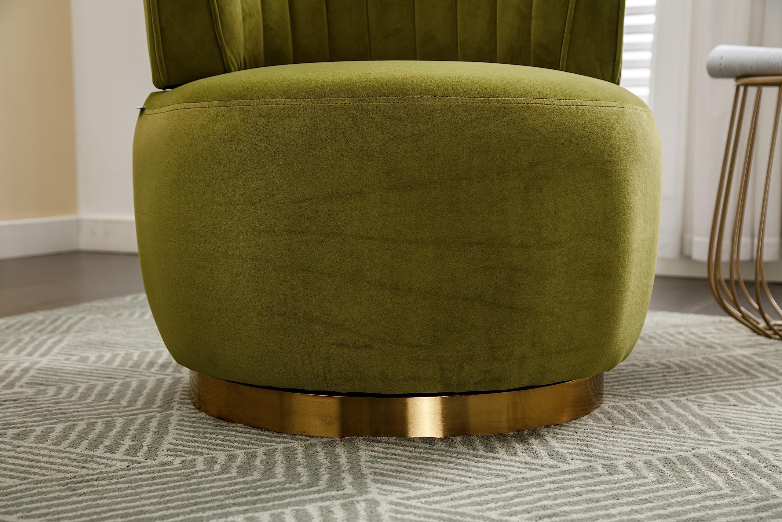 360-Degree Swivel Barrel Chairs Set of 2 - Modern Velvet Upholstered Armchairs with Gold Accent & Sherpa Comfort for Living Room, Bedroom, Office or Nursery - Perfect for Relaxing, Reading & Entertaining (Olive Green)