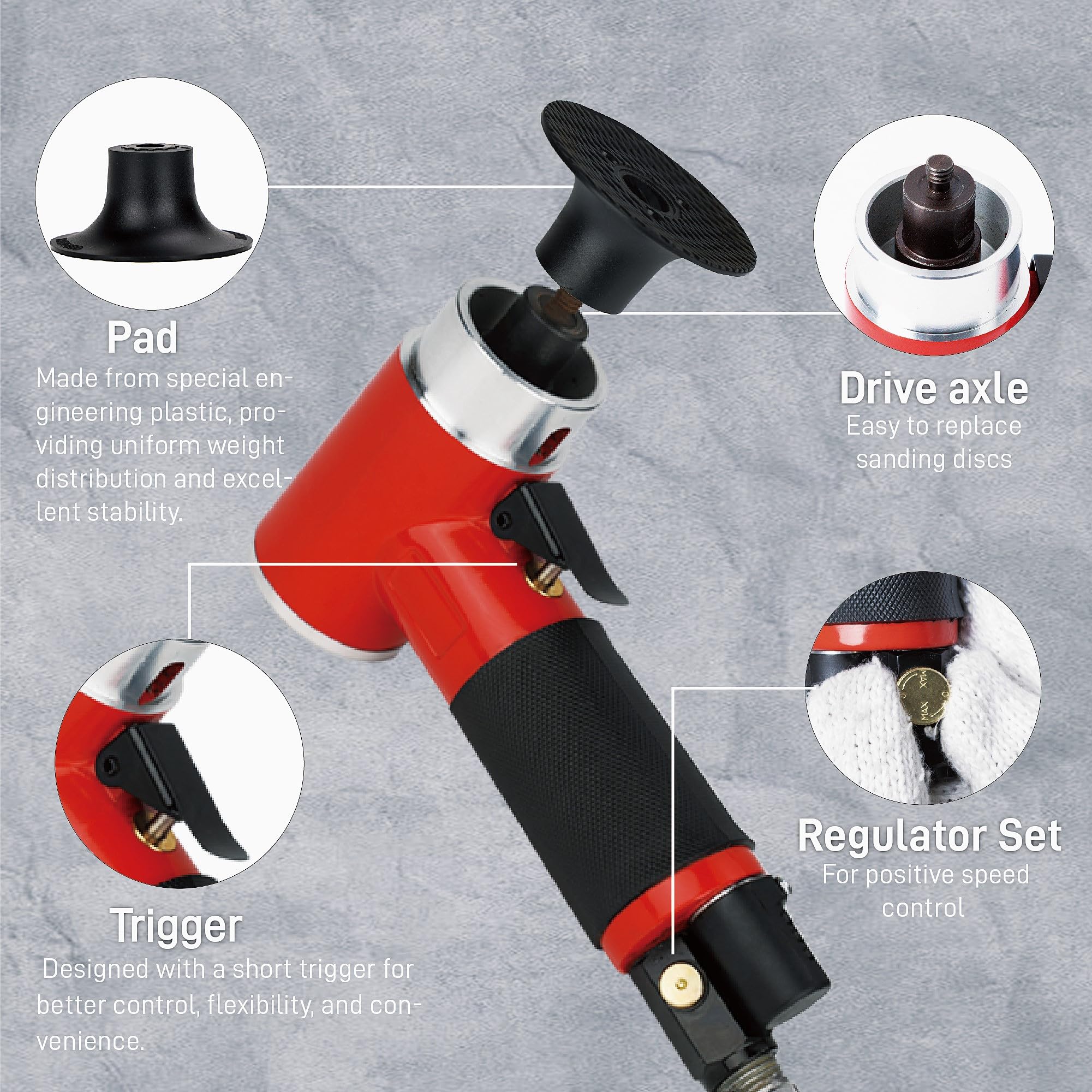 2 Inch Pneumatic Mini Orbital Sander Grinder Polisher Kit - Air Right Angle Surface Prep Tool with 41pcs Roll Lock Discs for Woodworking, Metal Polishing & Automotive Detailing
