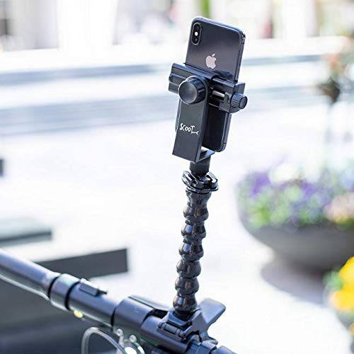 Flexible Adjustable Scooter & Bike Phone Mount Holder - Universal Compatible with iPhone 12/11/X/8/7/6, Samsung Galaxy S21/Note20 & Lime/Bird/Spin Scooters - Perfect for Commuting, Food Delivery & Outdoor Adventures