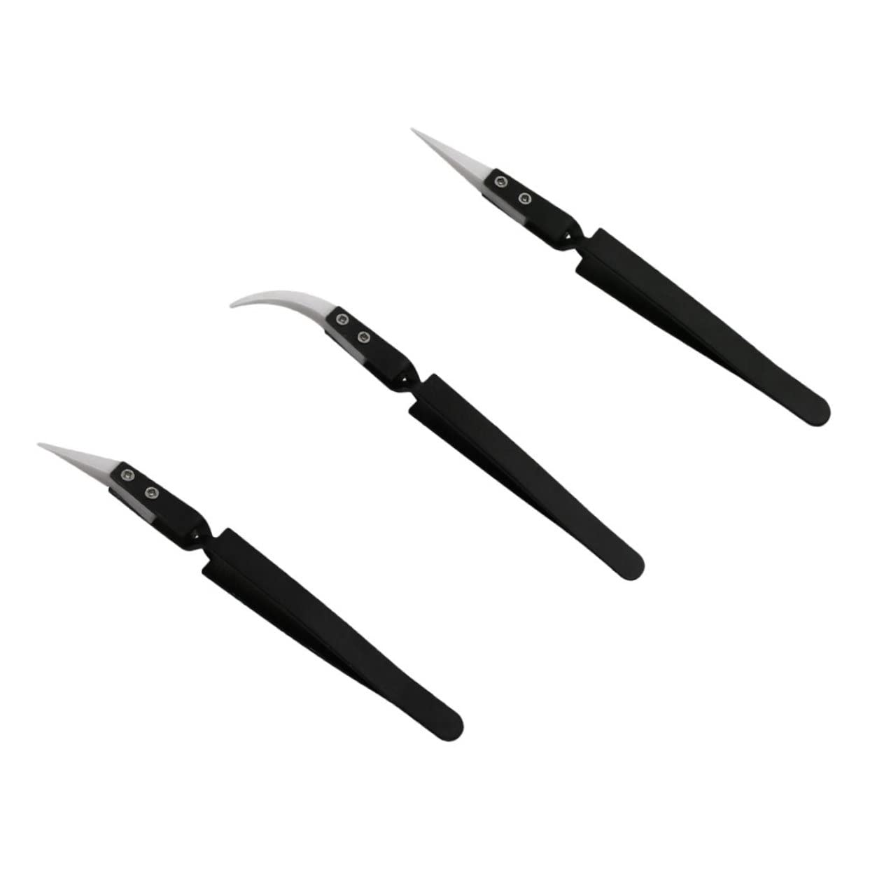 Veemoon Lash 3-Piece Reverse Handle Precision Curved Tip Anti-Static Tweezers for Eyelash Extensions - 14cm Professional Lash Tools (Black) - Perfect for Salon, Home Use & DIY Lash Artists