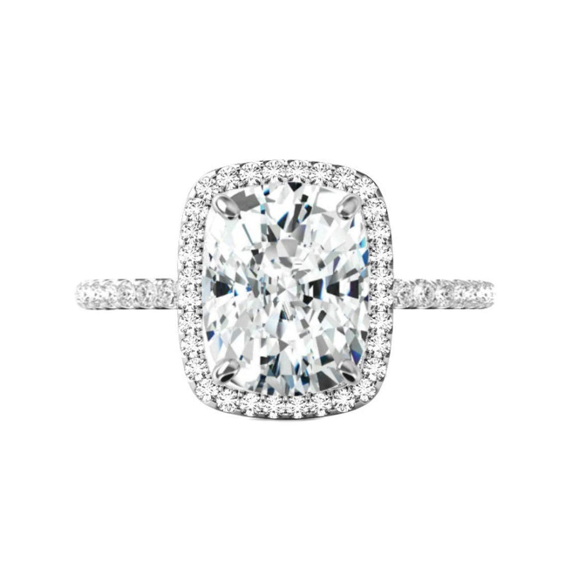 5.30 Carat Elongated Cushion Moissanite Engagement Ring - Vintage Solitaire Halo Diamond Setting in Sterling Silver - Wedding, Anniversary & Promise Ring Gift by Neerja Jewels - Perfect for Proposals, Bridal Jewelry & Special Occasions